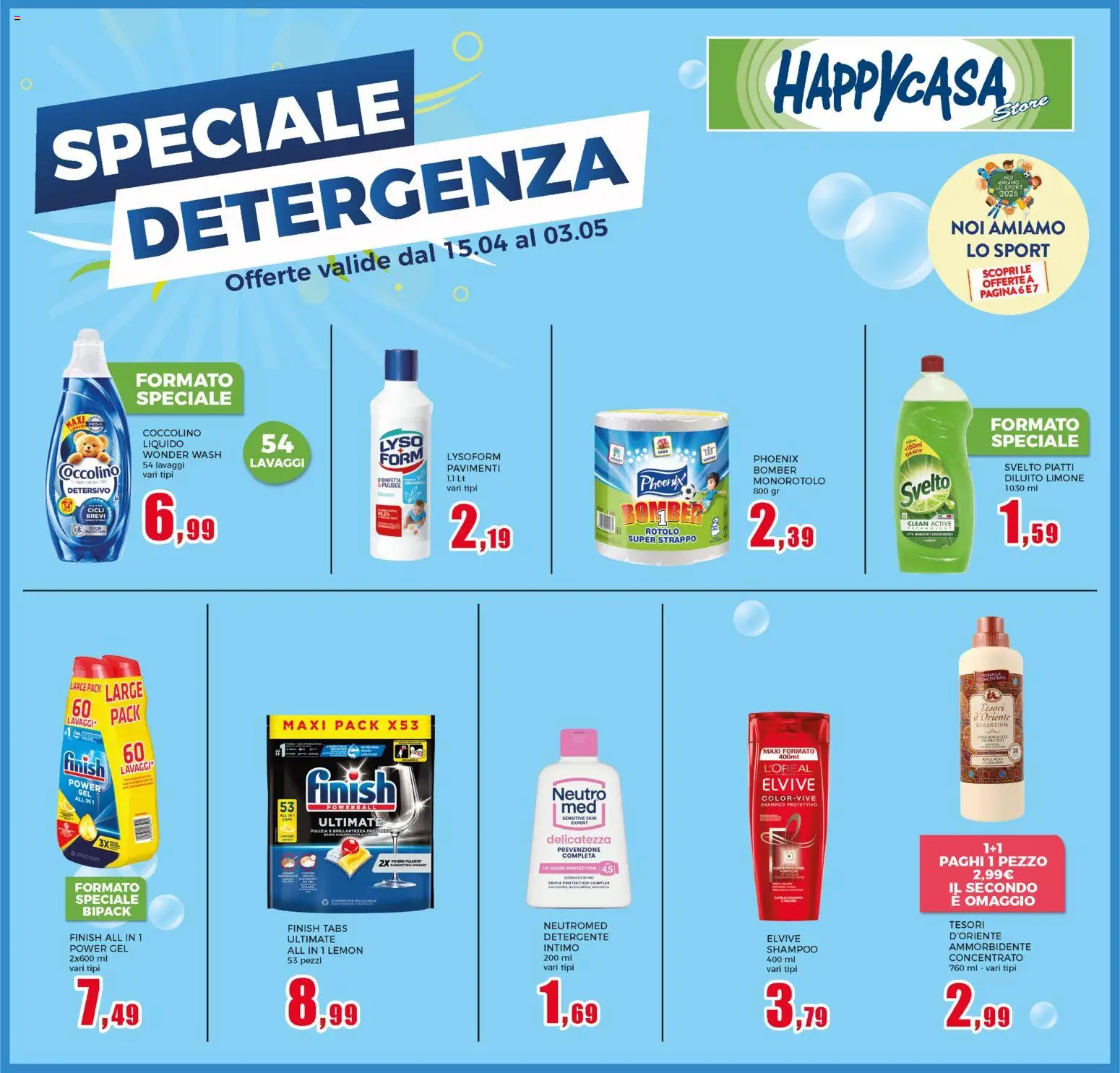 Volantino Happy Casa del 15.04.2026 | Pagina: 33 | Prodotti: Shampoo, Ammorbidente, Detergente, Intimo