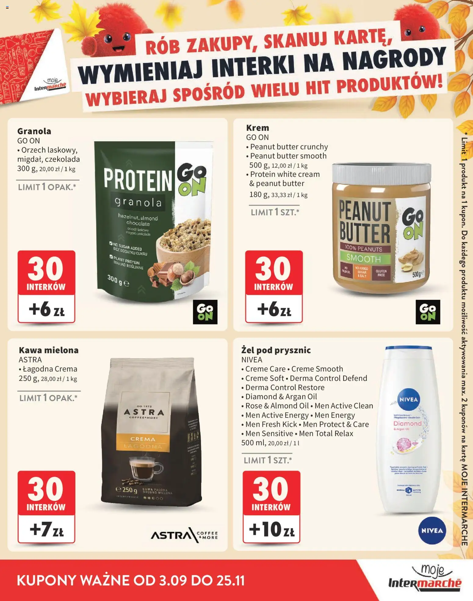 Intermarche gazetka - Interki od 03.09.2026 | Strona: 21 | Produkty: Granola, Prysznic, Żel pod prysznic, Kawa mielona