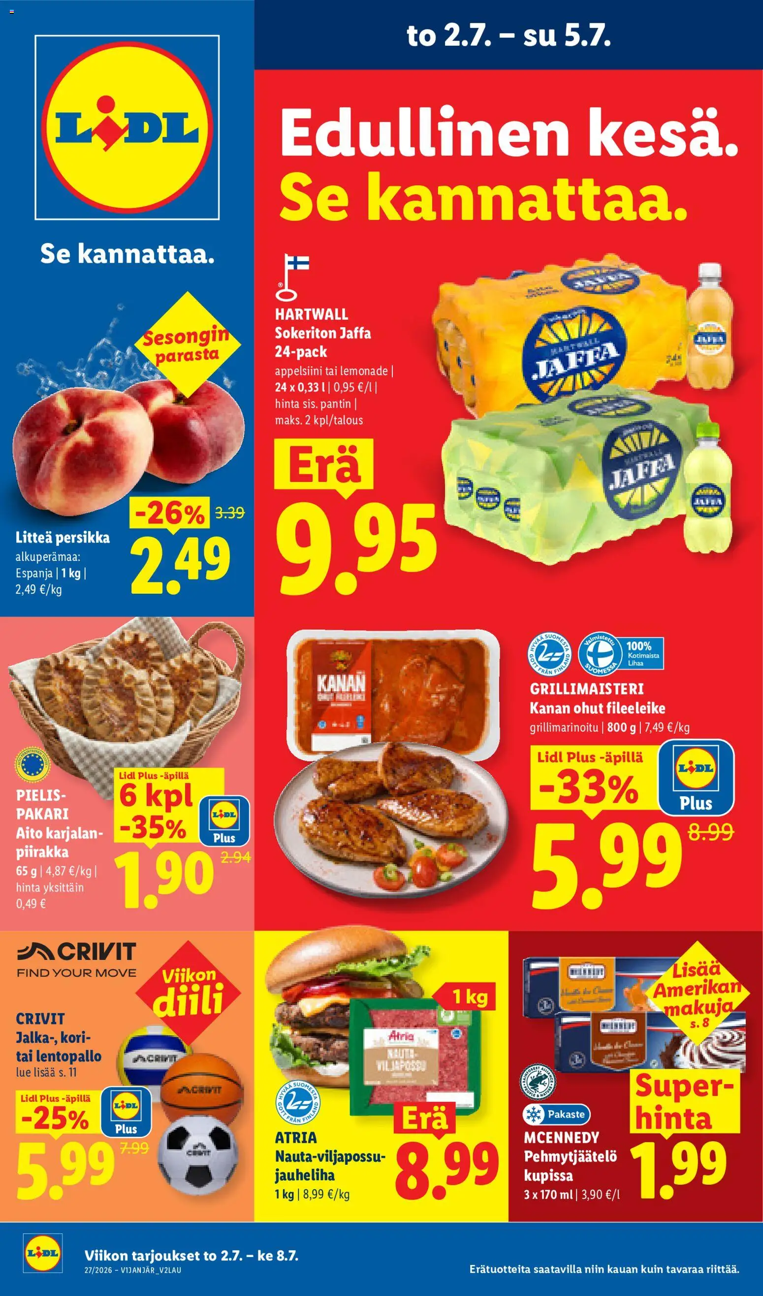 Lidl tarjoukset - Tampere – voimassa 02/07/2026 alkaen | Sivu: 1 | Tuotteet: Jauheliha, Kori, Persikka, Piirakka