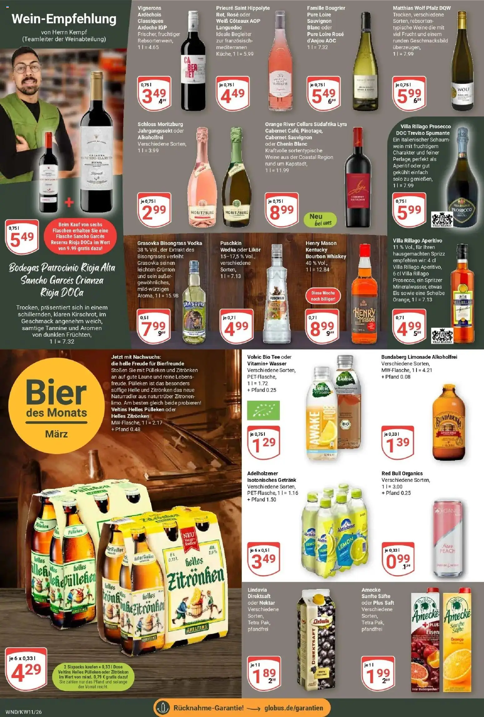 Globus prospekt St. Wendel	 – gültig ab 09.03.2026 | Seite: 18 | Produkte: Helles pulleken, Wasser, Vodka, Bourbon