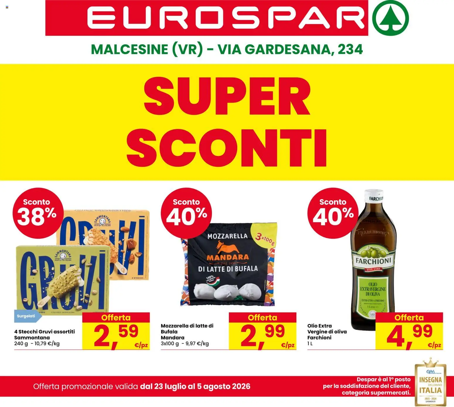 Volantino Eurospar del 23/07/2026 | Pagina: 1 | Prodotti: Mozzarella, Latte, Olio