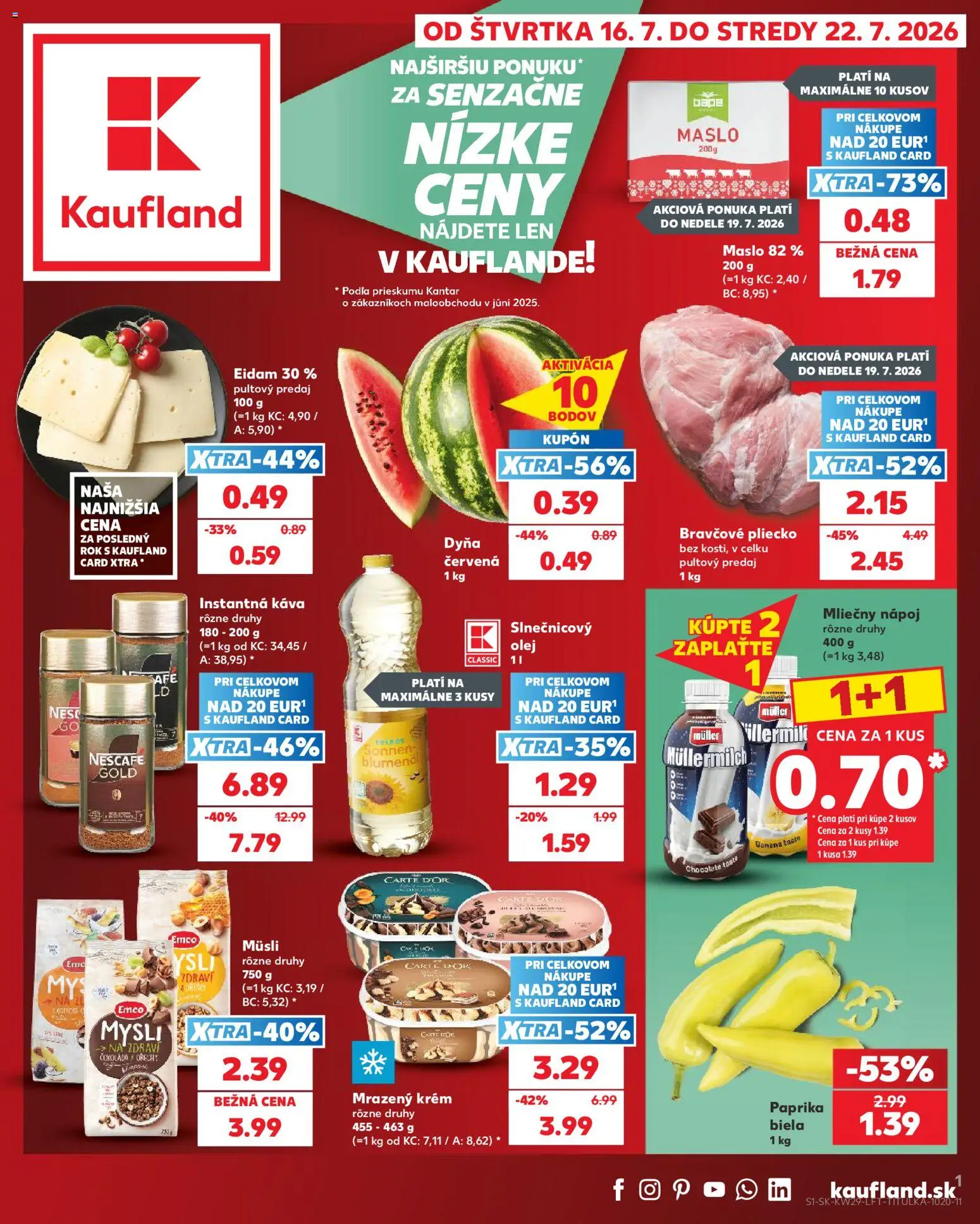 Kaufland SK akciós ujság - amely érvényes a következő dátumtól: 2026.07.16. | Oldal: 1 | Termékek: Nescafé, Krém, Paprika, Müller