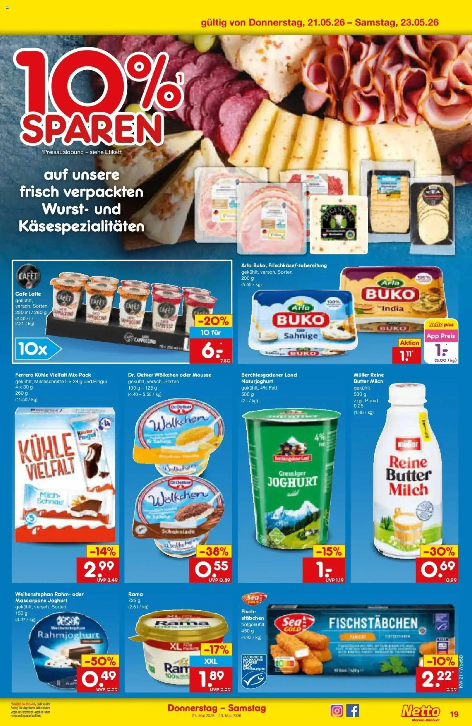 Netto Marken-Discount Prospekt Katzweiler	 – gültig ab 17.05.2026 | Seite: 21 | Produkte: Milch, Mascarpone, Joghurt, Fischstabchen