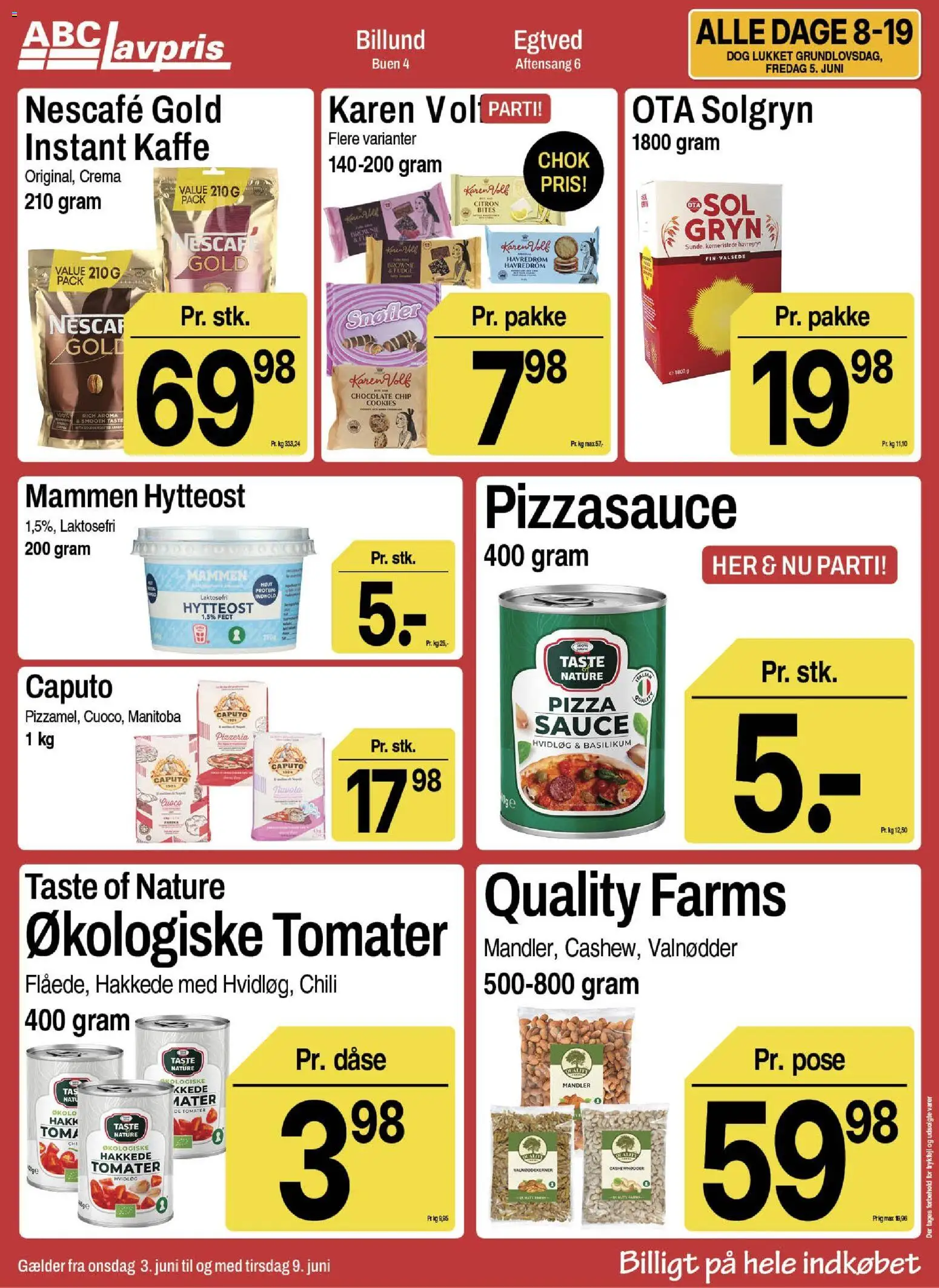 Abc Lavpris tilbudsavis – gyldig fra 03.06.2026 | Side: 2 | Produkter: Pizza, Cookies, Mandler, Instant Kaffe
