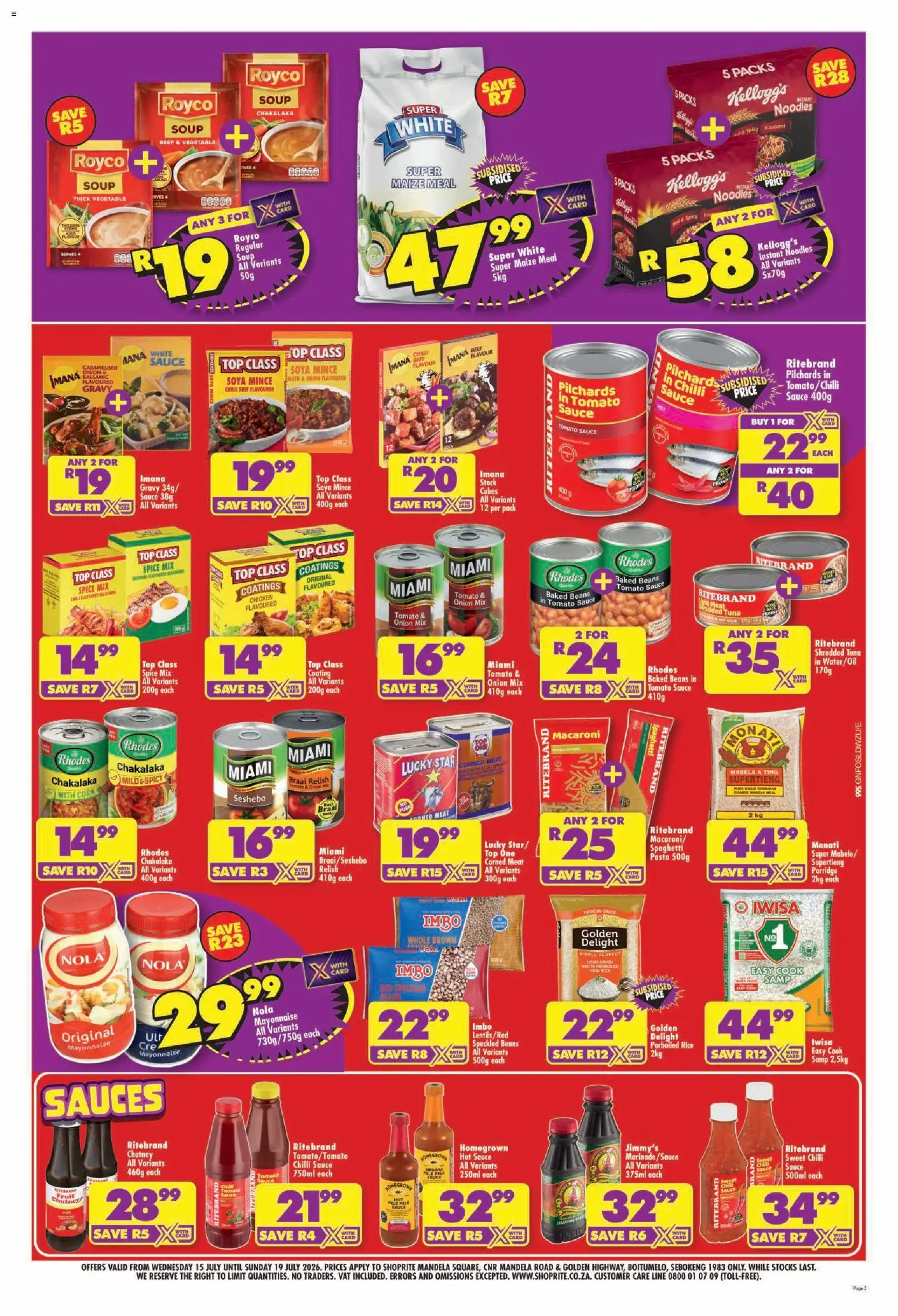 New Shoprite catalogue – valid from 15/07/2026 | Page: 5 | Products: Beans, Baked beans, Soya mince, Sauce