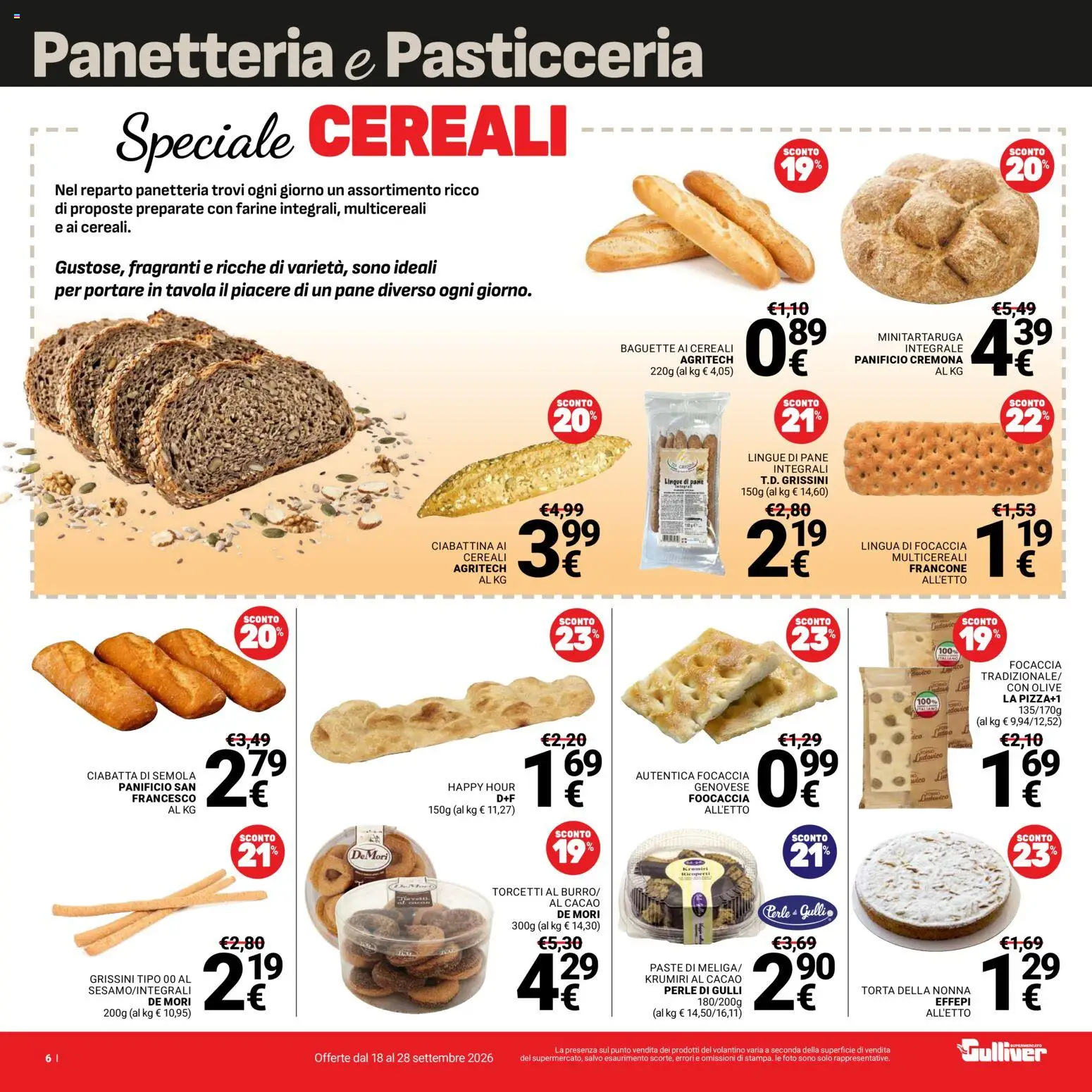Volantino Gulliver del 18/09/2026 | Pagina: 6 | Prodotti: Cereali, Baguette, Cacao, Grissini