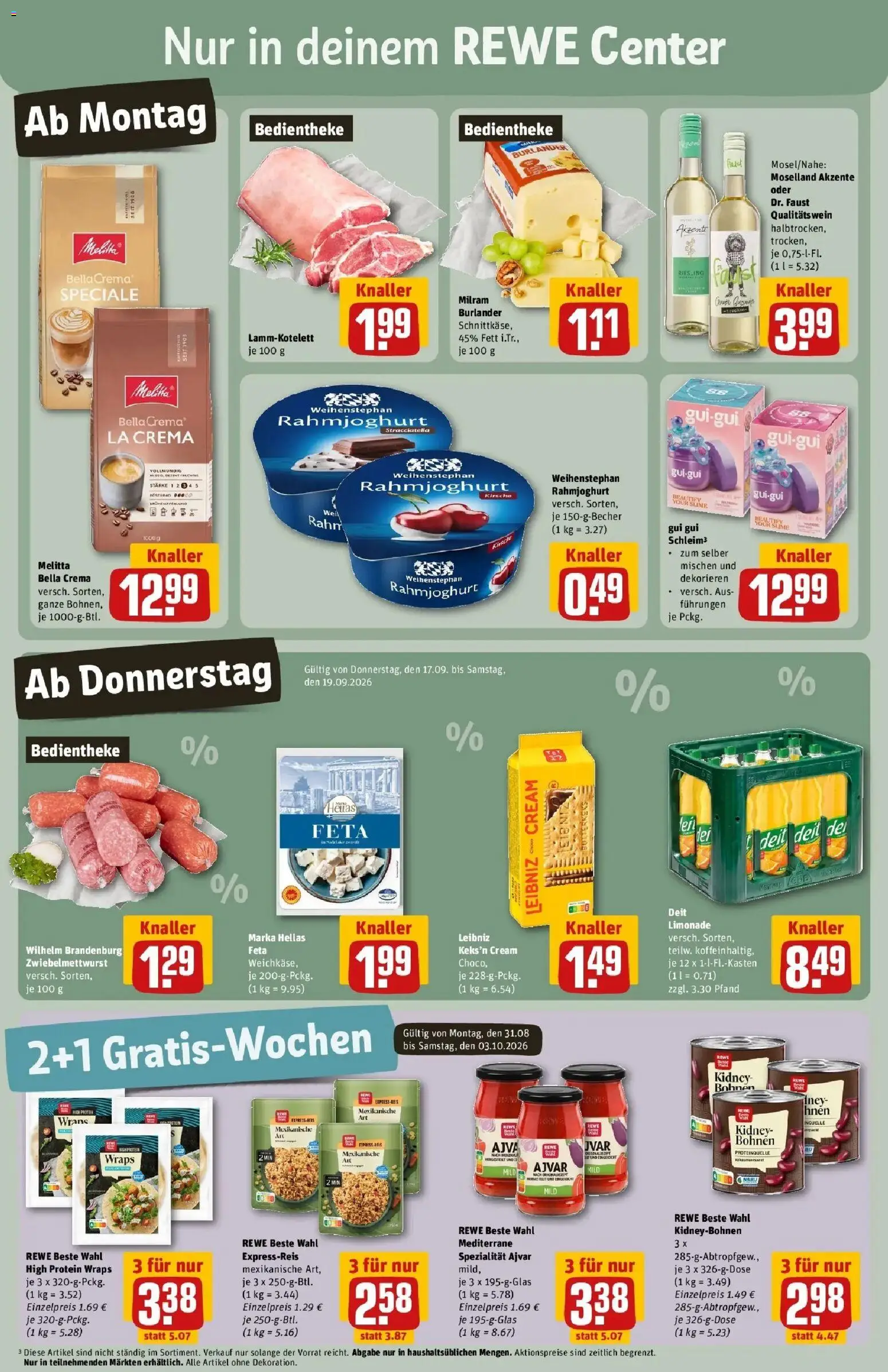 REWE Prospekt ab 14.09.2026 zum Blättern » Angebote | Seite: 3 | Produkte: Melitta, Limonade, Milram, Wein