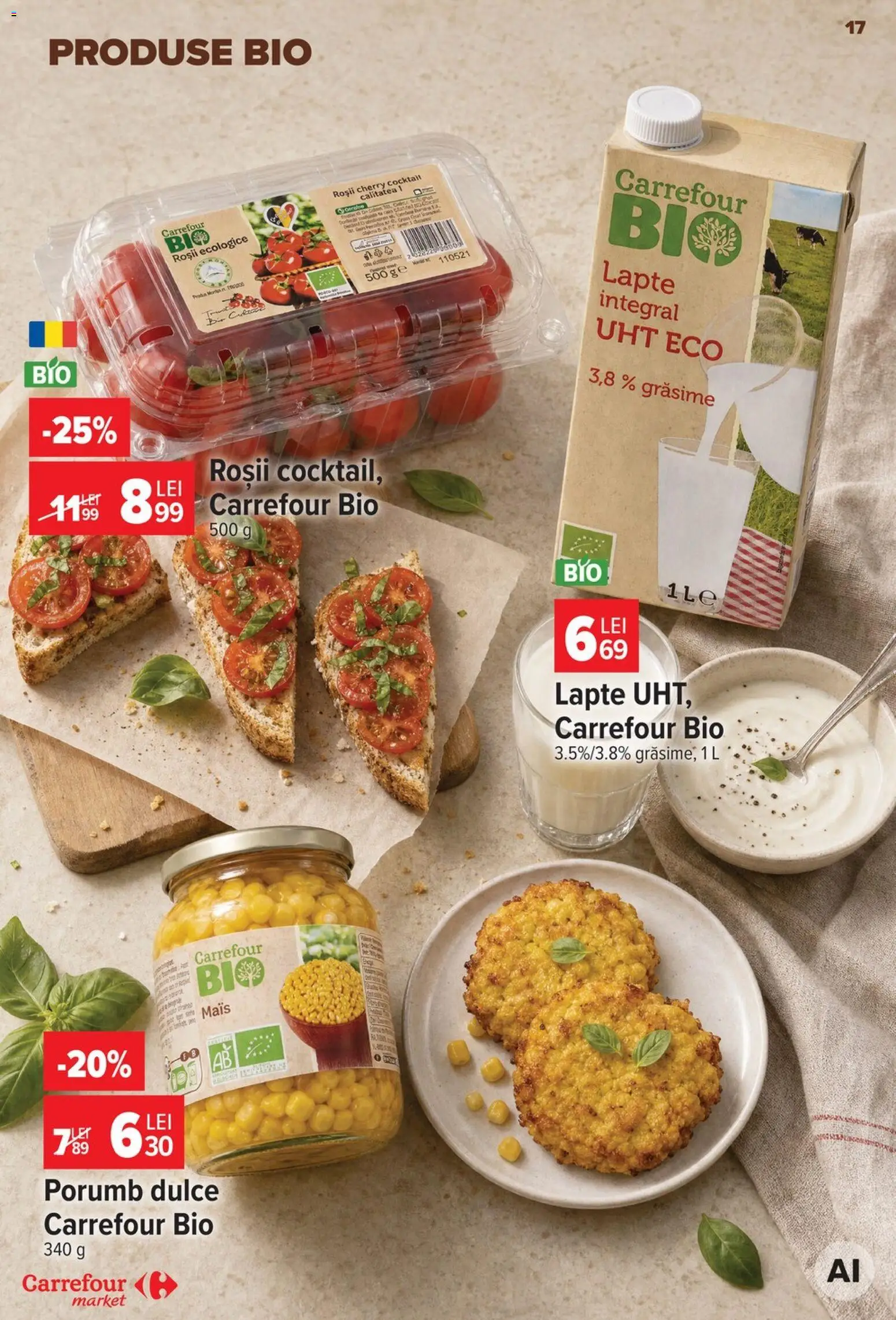 Noul catalog Carrefour – valabil de la 19.08.2026 | Pagină: 17 | Produse: Bio, Lapte, Roșii, Porumb
