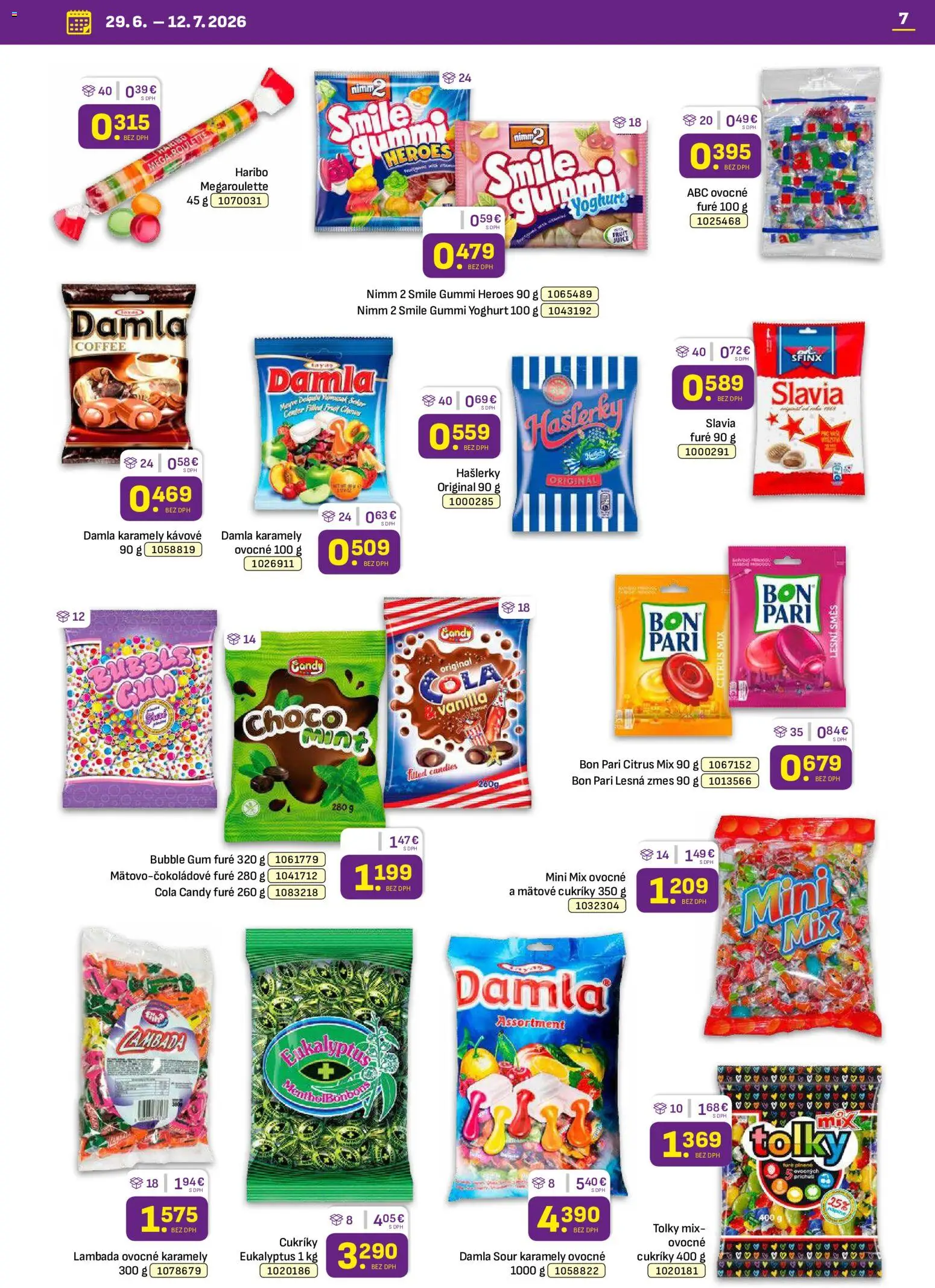 Nové Libex akcie – leták je platný od 29.06.2026 | Strana: 7 | Produkty: Cukríky, Cola