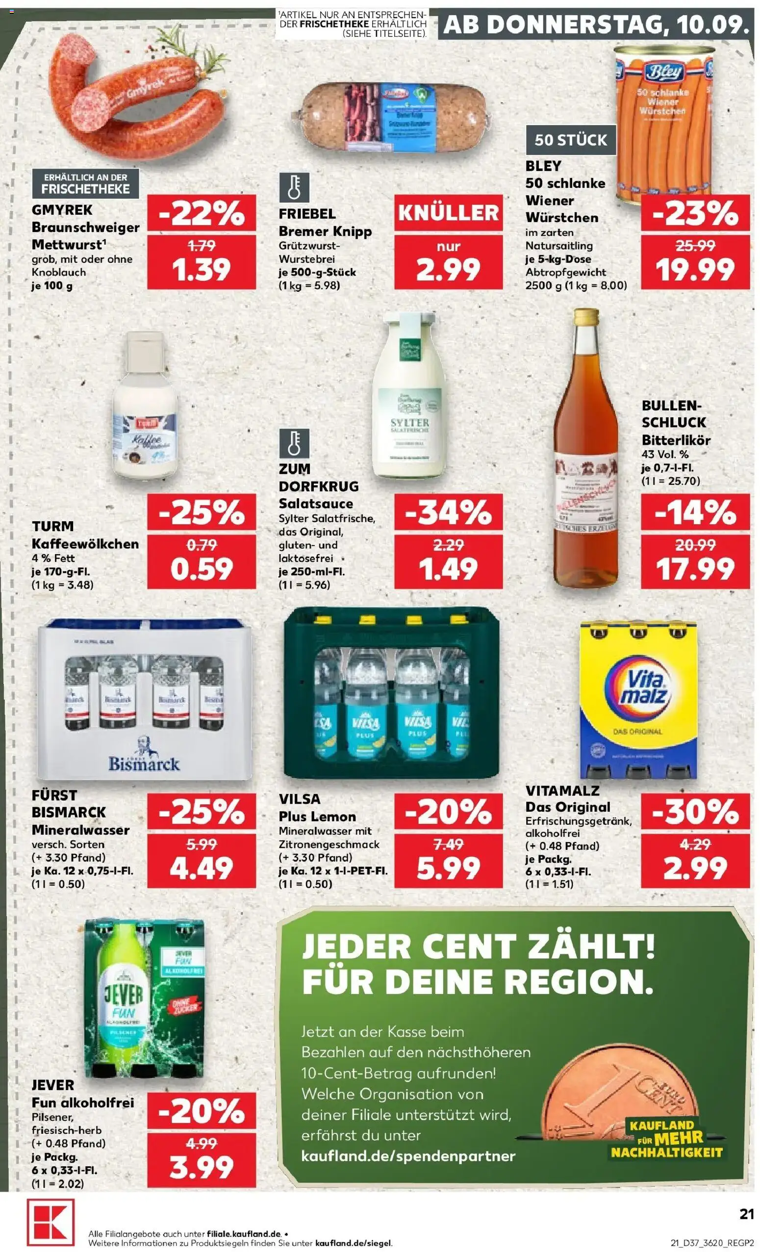 Prospekt Kaufland ab 10.09.2026 » Angebote Online zum Blättern | Seite: 21 | Produkte: Wiener wurstchen, Mineralwasser, Knoblauch, Jever