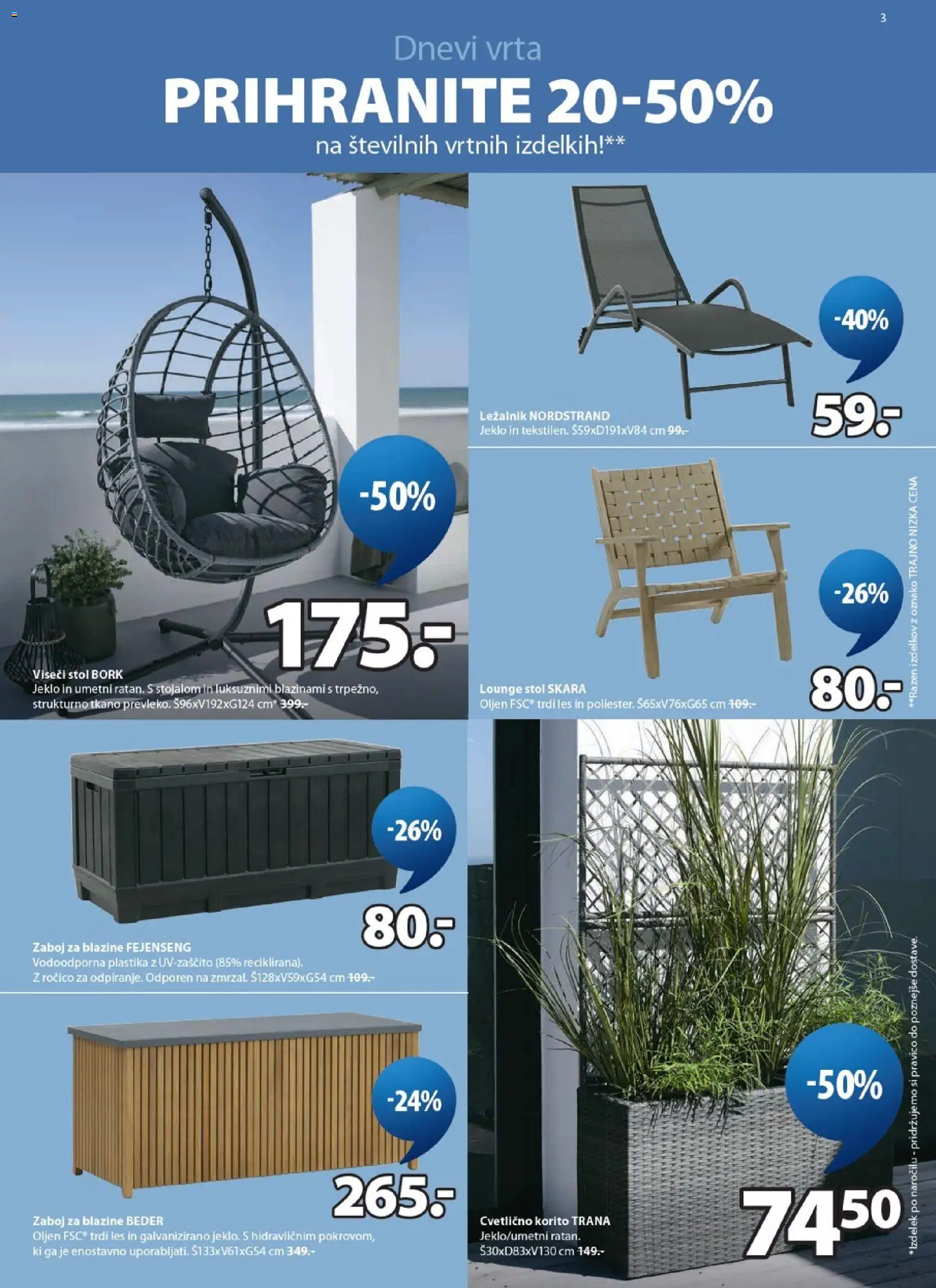 Novi JYSK katalog ponudbe – veljaven od 18.05.2026 | Stran: 3 | Izdelki: Viseči stol, Ležalnik, Stol, Zaboj