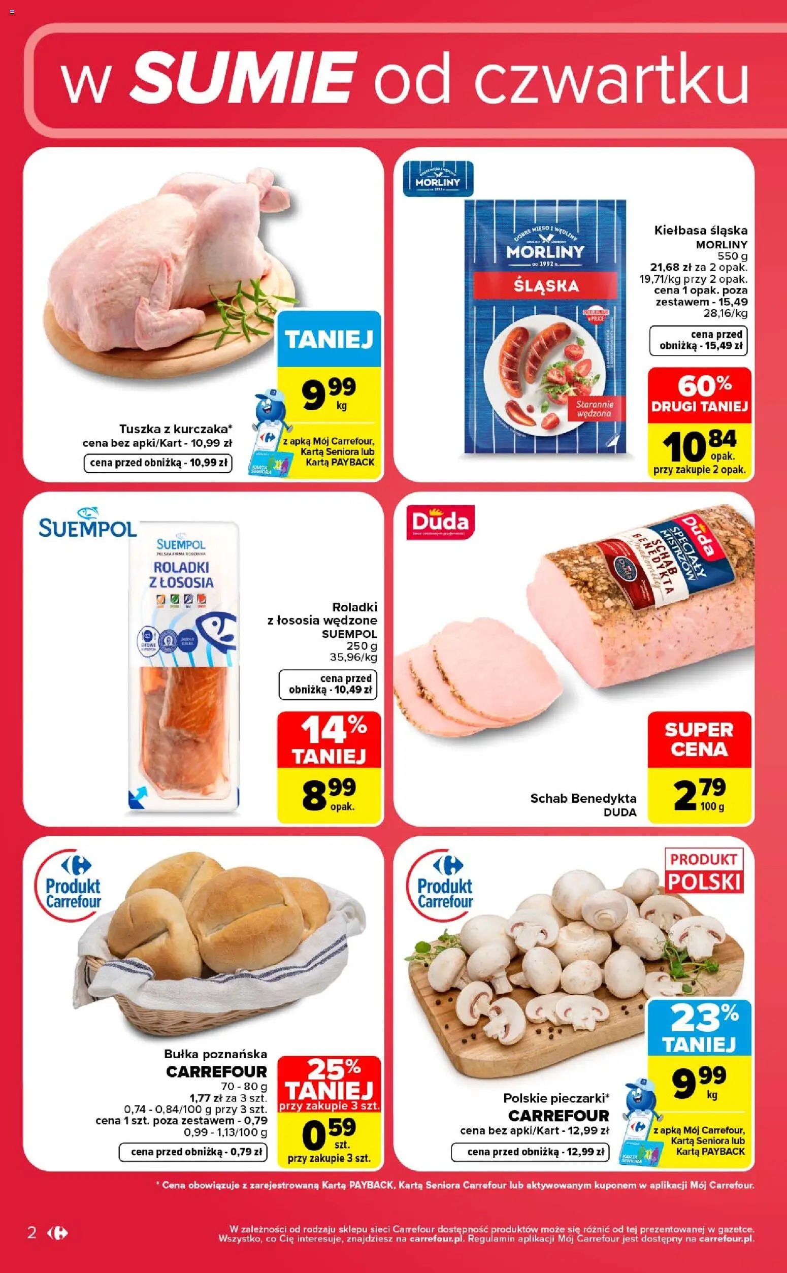 Carrefour gazetka - Weekend okazji od 27.08.2026 | Strona: 2 | Produkty: Schab, Kiełbasa śląska morliny, Wędliny, Bułka poznańska