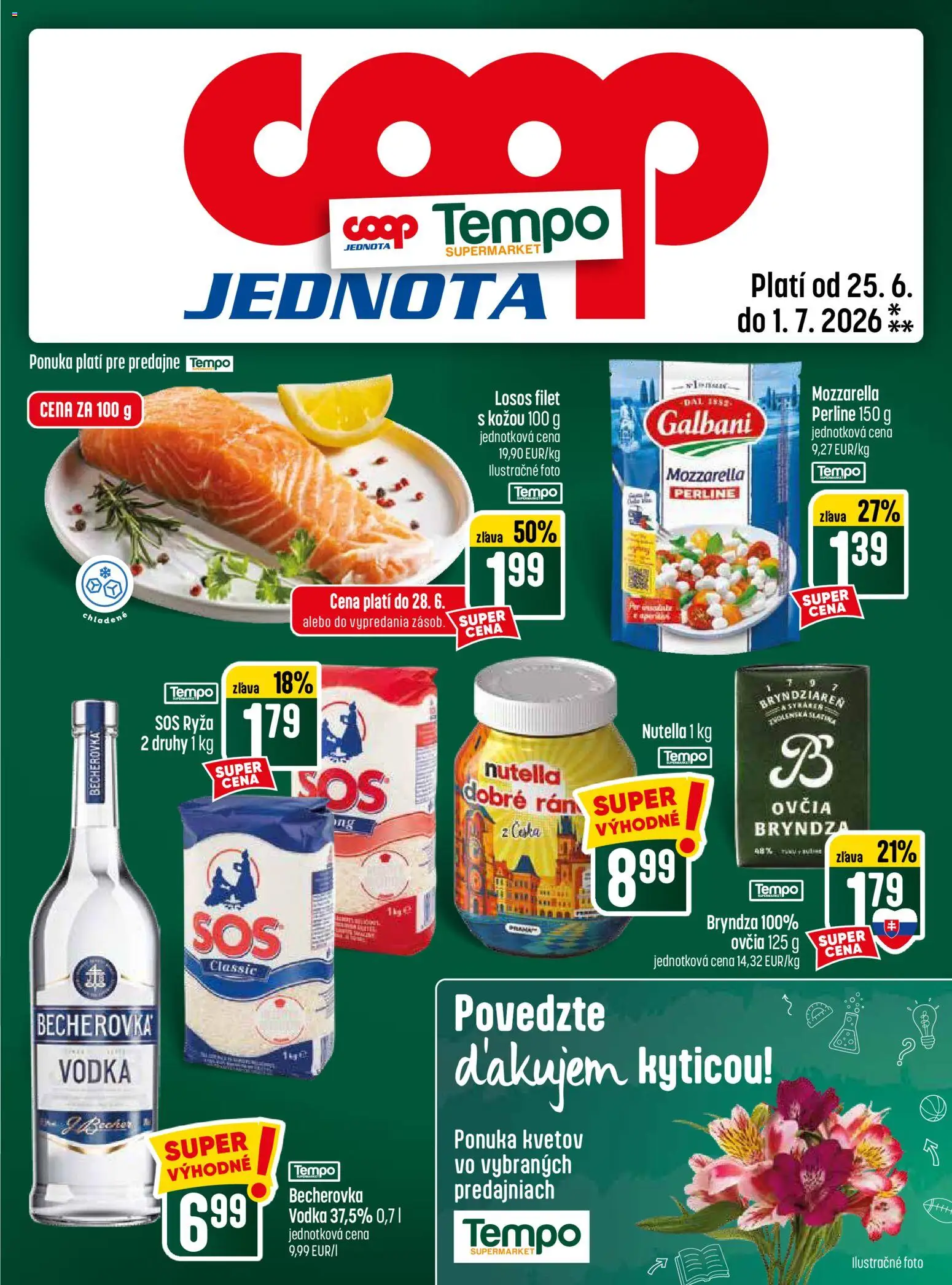 Nové COOP Jednota akcie – leták je platný od 25.06.2026 | Strana: 29 | Produkty: Becherovka, Mozzarella, Vodka, Nutella