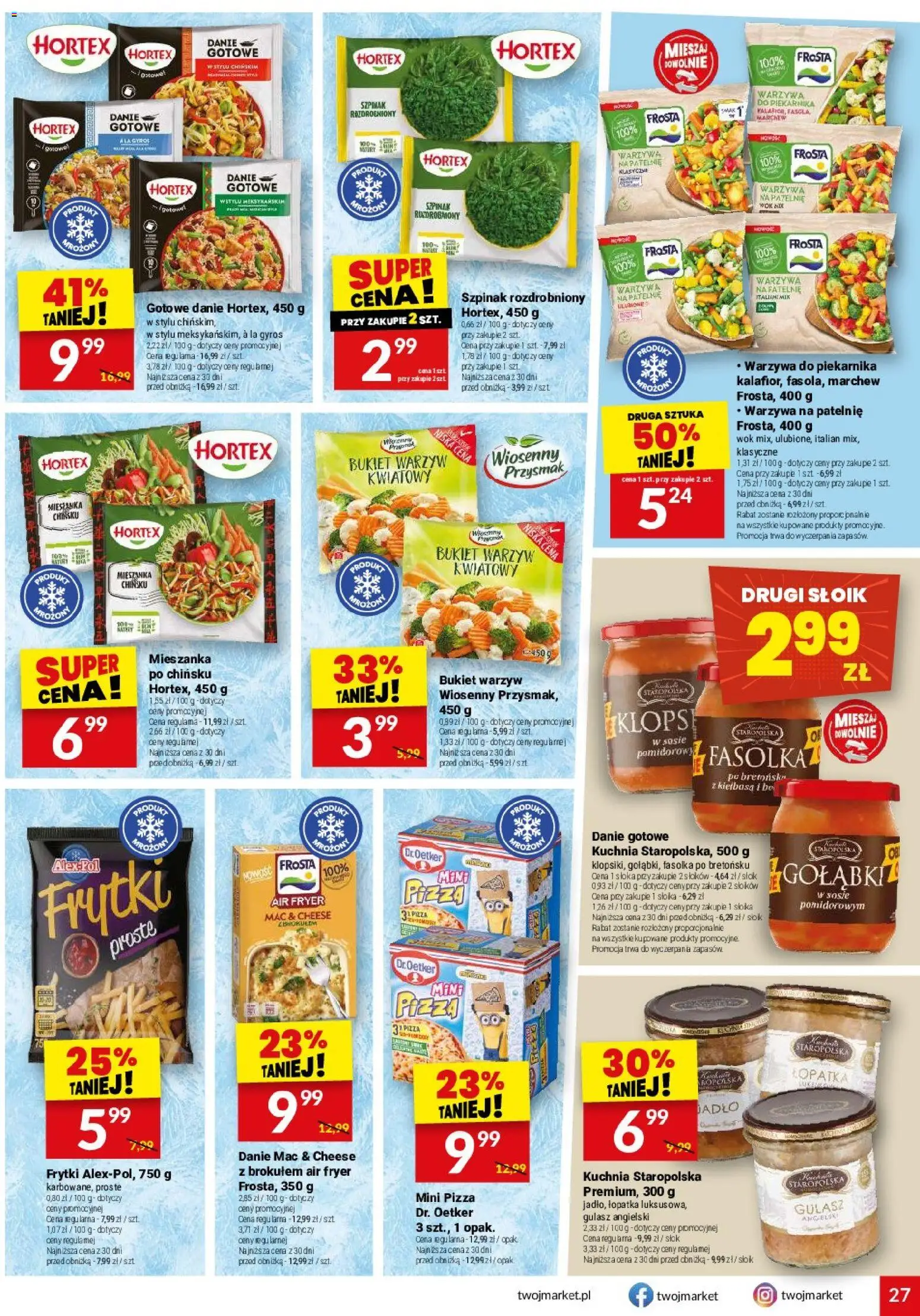 Twój Market gazetka od 05.08.2026 | Strona: 27 | Produkty: Warzywa na patelnie, Szpinak, Pizza, Gulasz