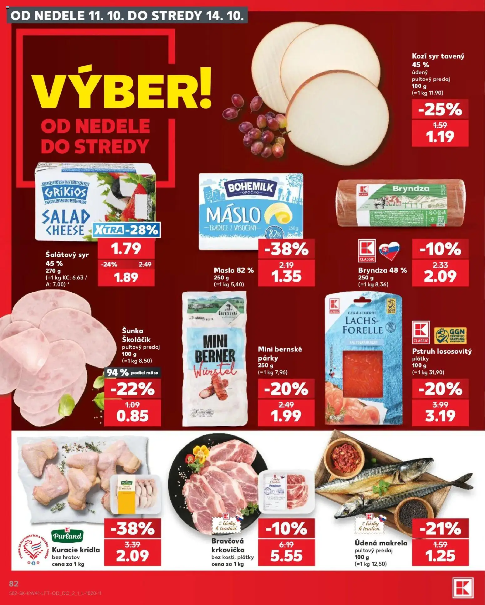 Nové Kaufland akcie – leták je platný od 08.10.2026 | Strana: 82 | Produkty: Maslo, Šunka, Párky, Údená makrela