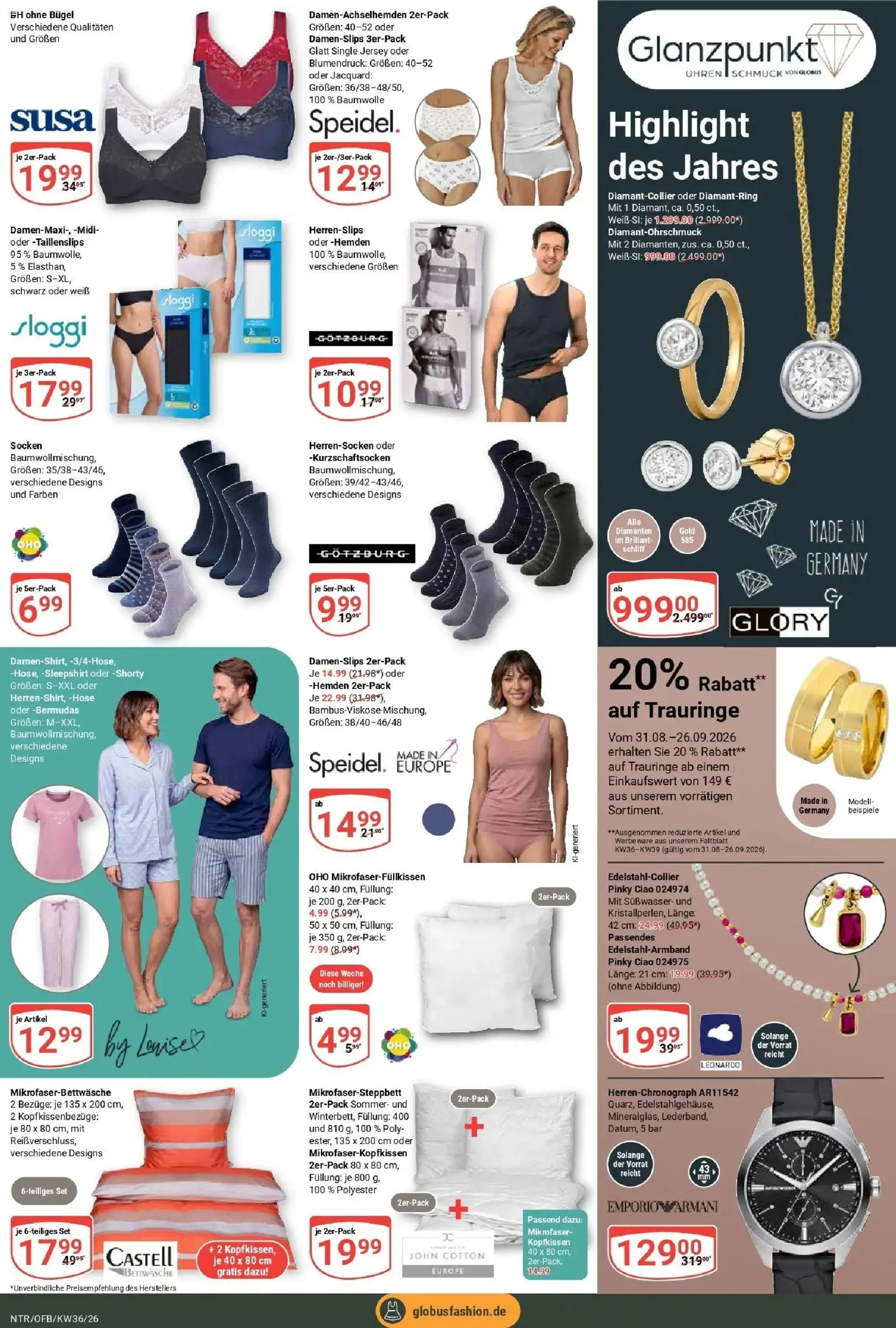 Globus Prospekt Neutraubling (ab 31.08.2026) » Angebote online | Seite: 21 | Produkte: Bettwäsche, Kopfkissen, Hose, Socken