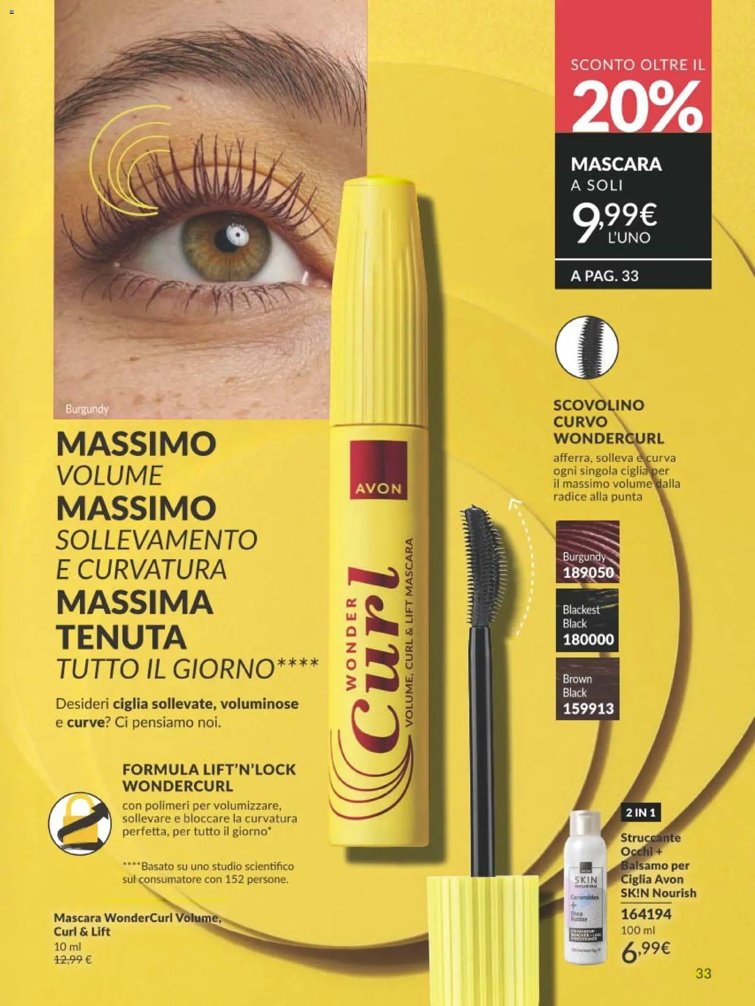 Volantino Avon del 01/08/2026 | Pagina: 33 | Prodotti: Mascara, Balsamo, Struccante