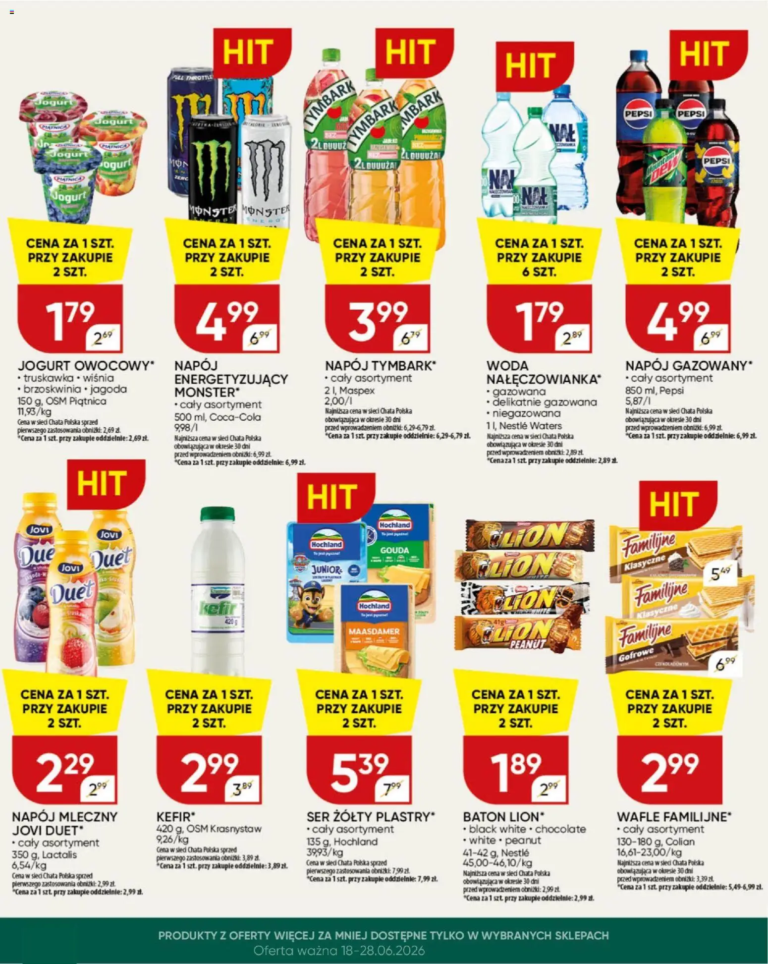 Chata Polska gazetka od 18.06.2026 | Strona: 22 | Produkty: Ser żółty, Brzoskwinia, Kefir, Jogurt