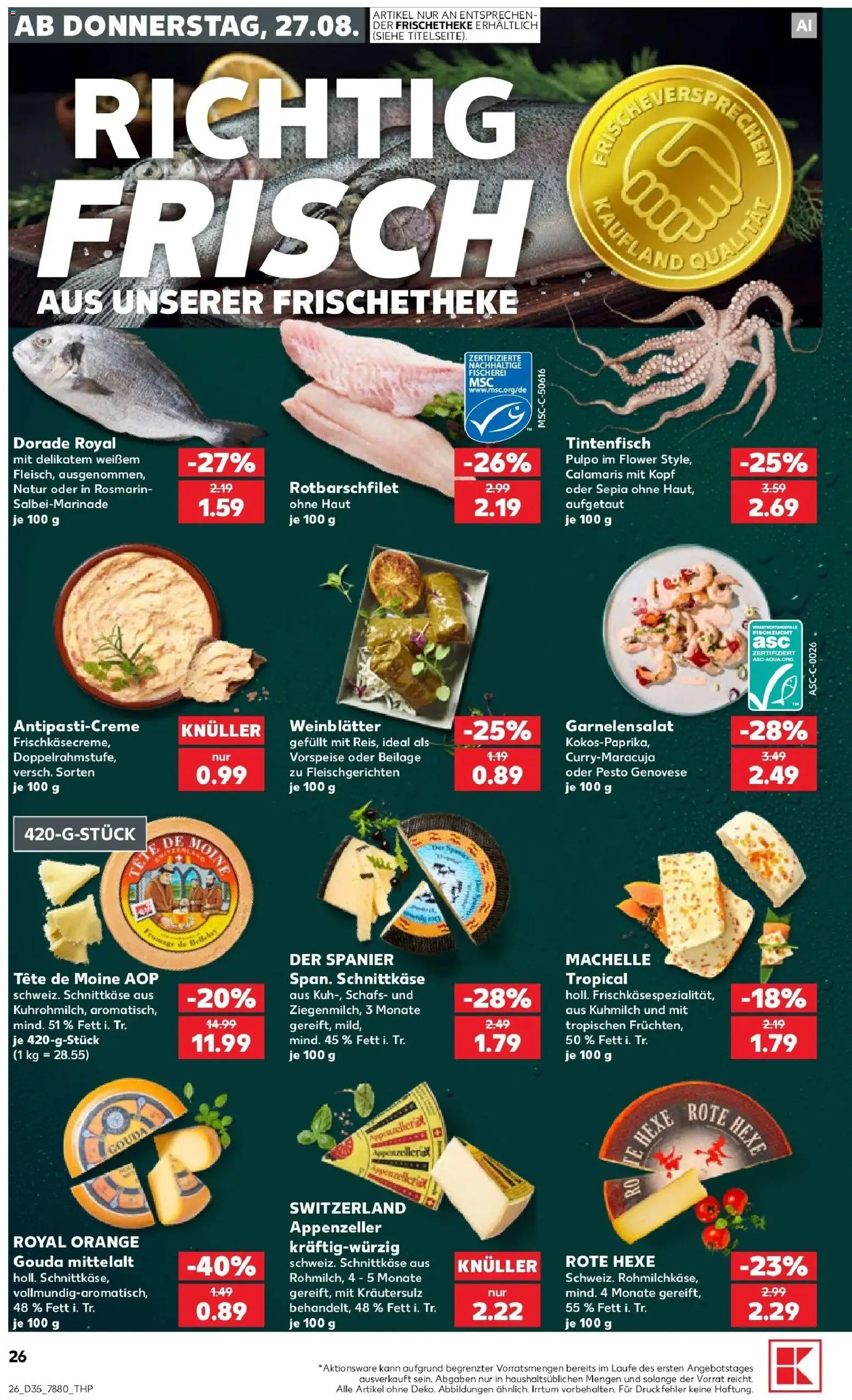 Prospekt Kaufland ab 24.08.2026 » Angebote Online zum Blättern | Seite: 37 | Produkte: Dorade, Gouda, Tintenfisch