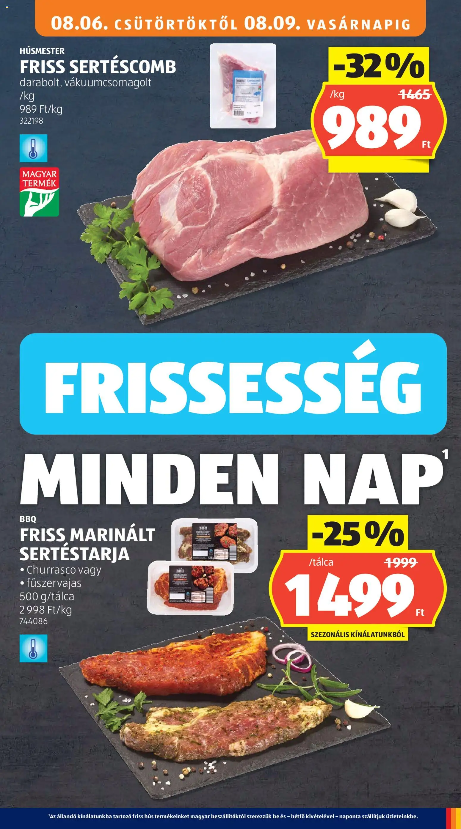 Aldi akciós ujság - amely érvényes a következő dátumtól: 2026.08.06. | Oldal: 15 | Termékek: Sertéstarja, Hús, Sertéscomb