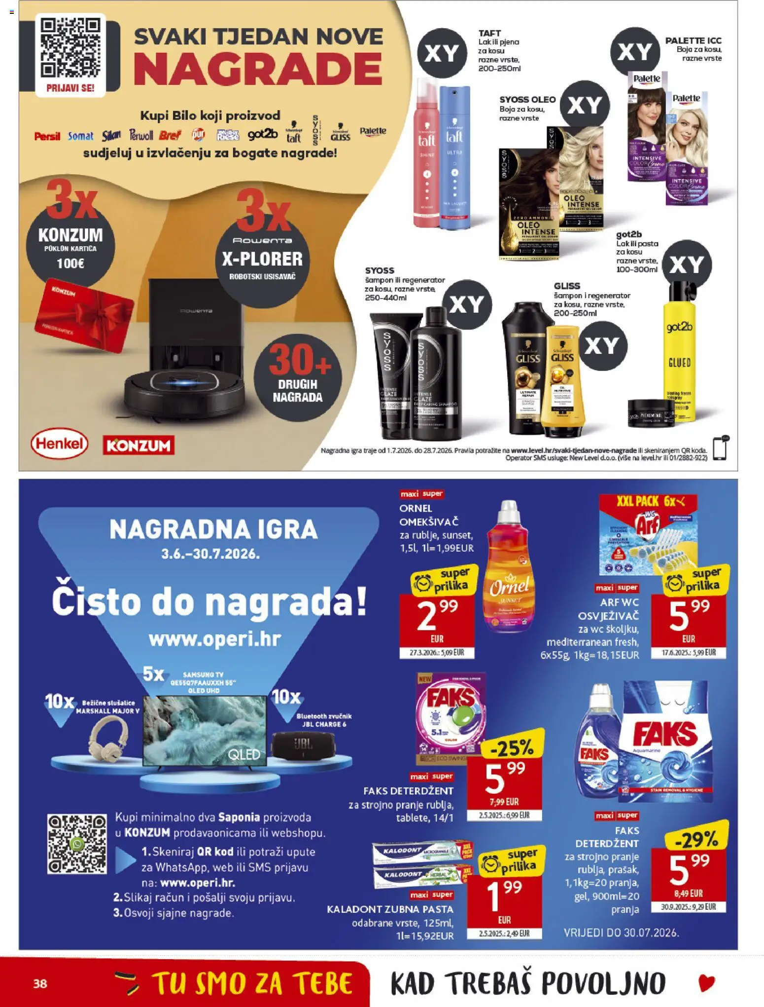 Konzum HR akciós ujság - amely érvényes a következő dátumtól: 2026.07.01. | Oldal: 38 | Termékek: Persil, Somat, Sampon, Samsung