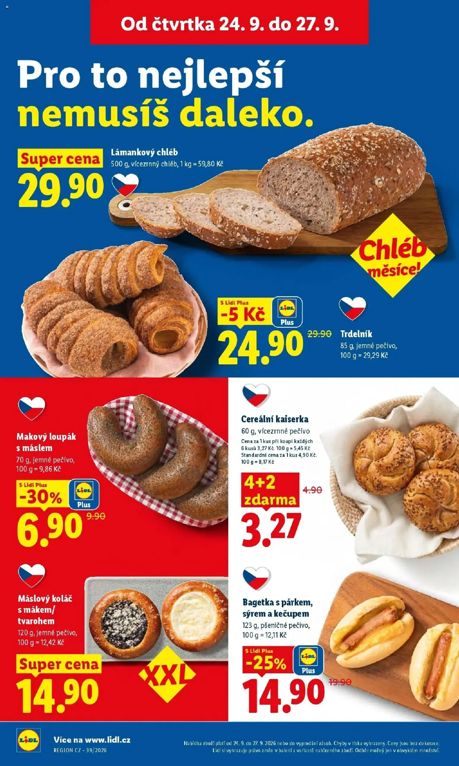 Lidl leták od 24.09.2026 - Nový akční leták | Strana: 18 | Produkty: Koláč, Chléb, Hot dog, Lámankový chléb