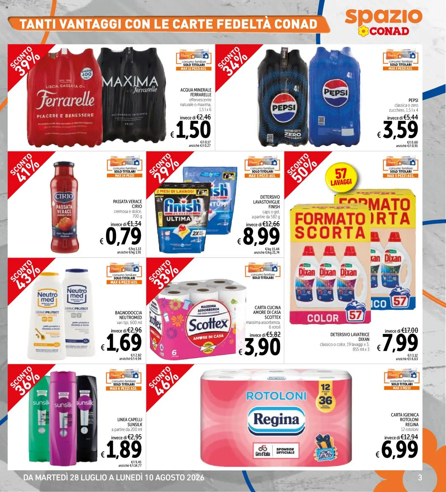 Volantino Spazio Conad del 28/07/2026 | Pagina: 3 | Prodotti: Lavatrice, Acqua minerale, Pepsi, Ferrarelle