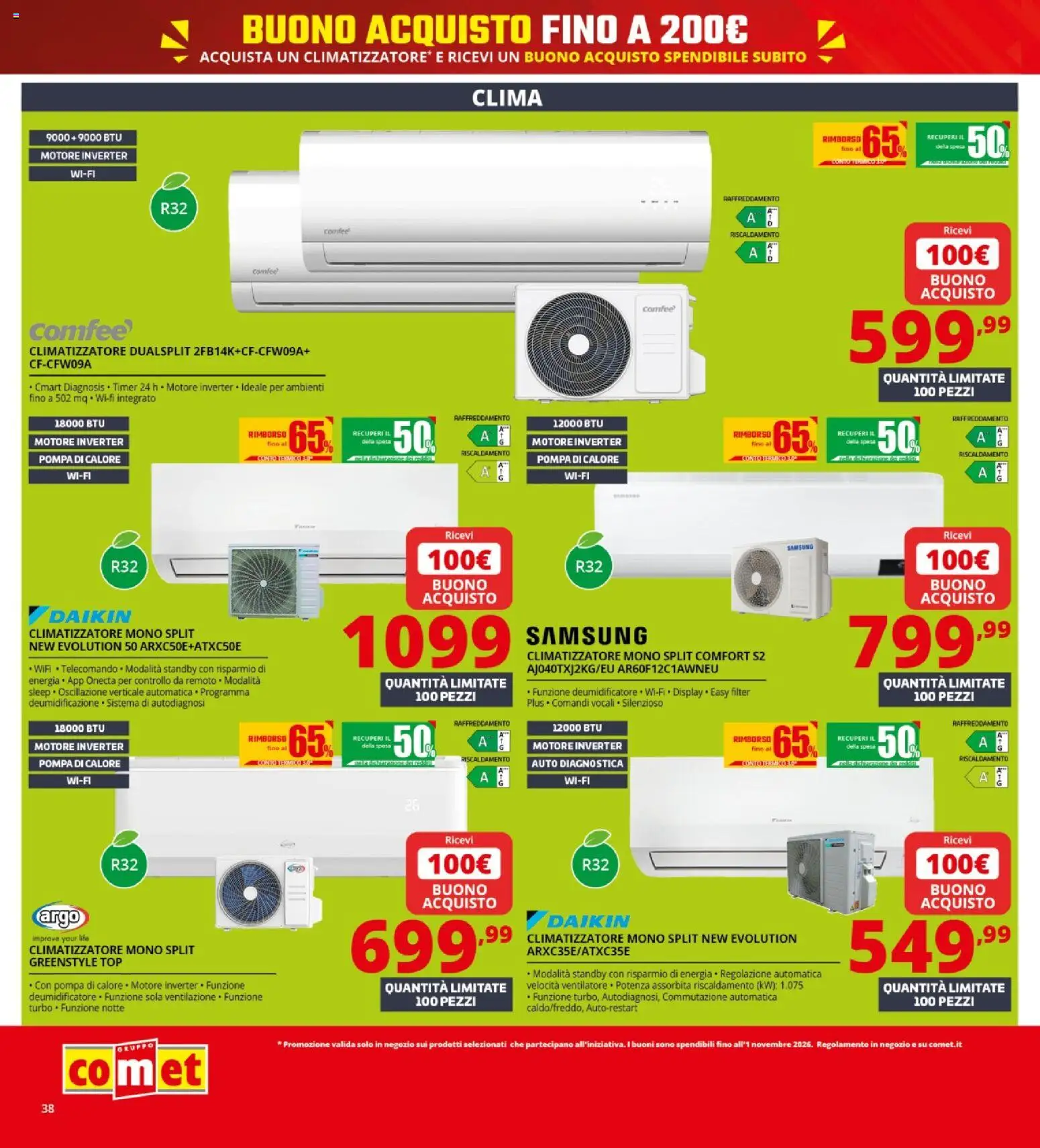 Volantino Comet del 10/09/2026 | Pagina: 39 | Prodotti: Ventilatore, Climatizzatore, Telecomando, Samsung