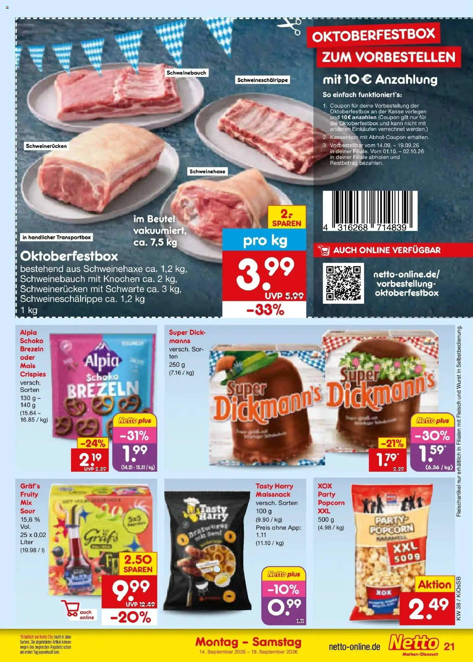 Netto Marken-Discount Prospekt Nürnberg – gültig ab 14.09.2026 | Seite: 31 | Produkte: Wurst, Schweinerucken, Popcorn, Fleisch