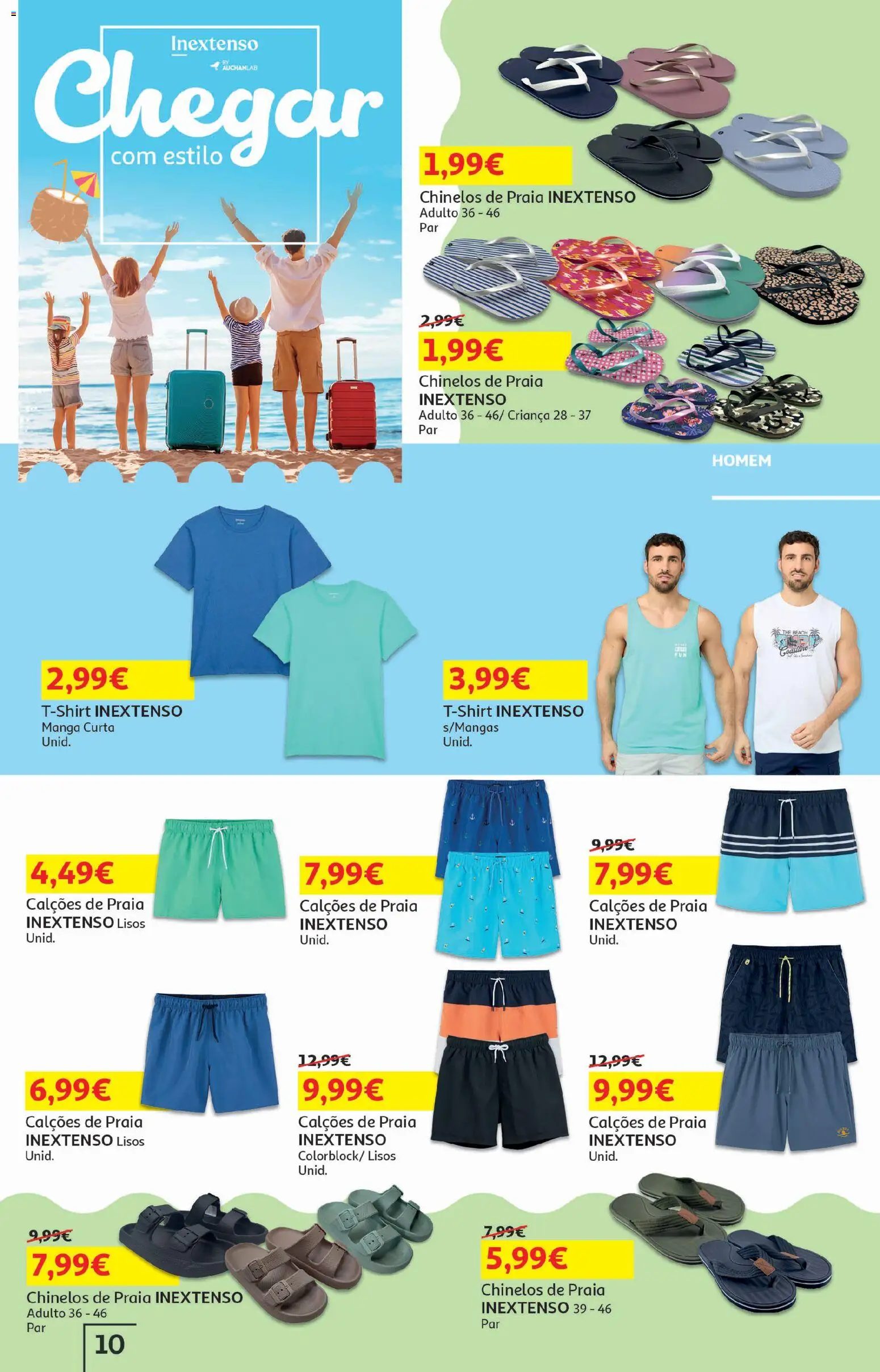 Auchan - Férias de Verão  - Viagem e Praia │ válido de 16.06.2026 | Página: 10 | Produtos: Chinelos, Chinelos de praia, Calções