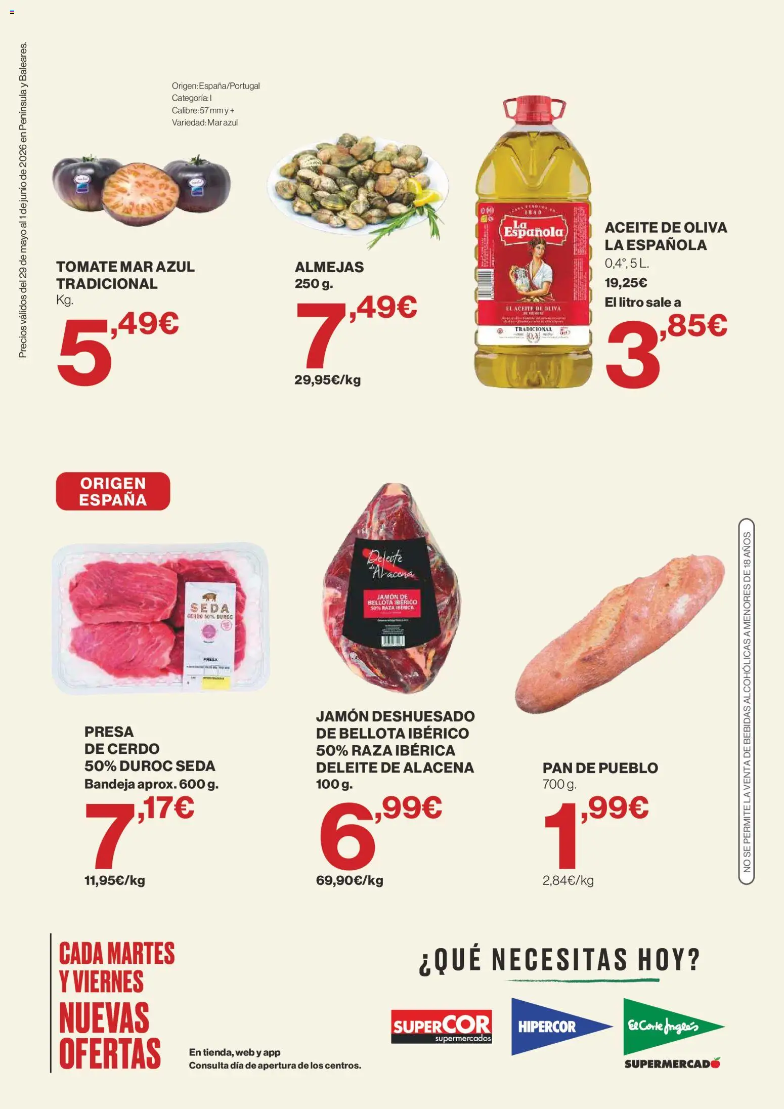 Hipercor catálogo │ válido desde el 29.05.2026 | Página: 2 | Productos: Aceite, Jamón, Pan de pueblo, Bandeja