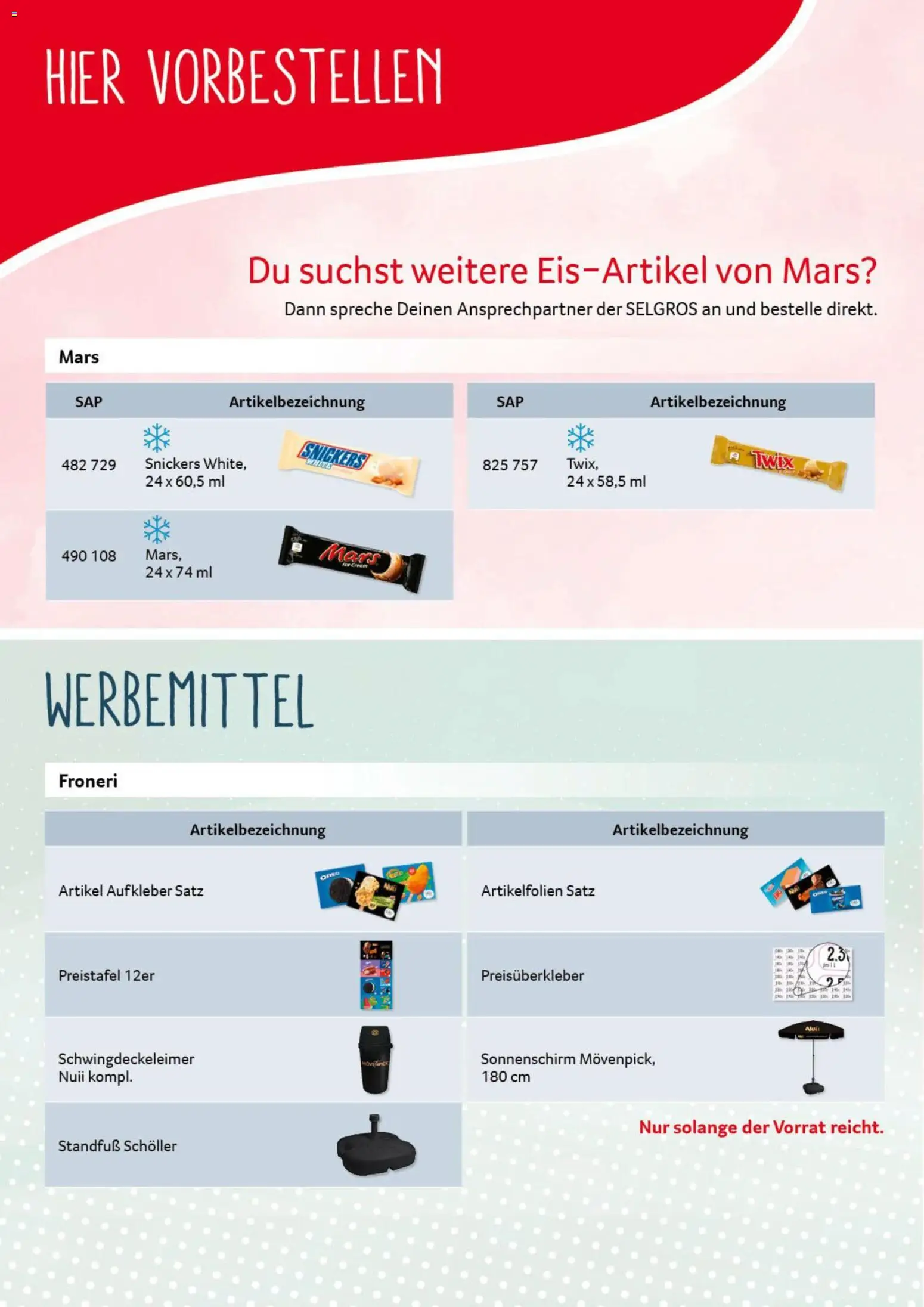 Selgros Impuls Eis – gültig ab 20.07.2026 | Seite: 12 | Produkte: Snickers, Mars, Twix, Sonnenschirm