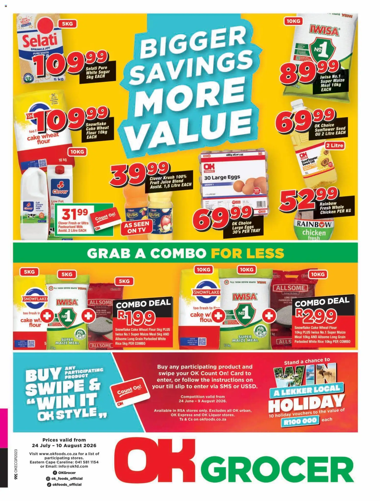 New OK Foods catalogue – valid from 24/07/2026 | Page: 1 | Products: TV, Rice, Fruit, Sugar