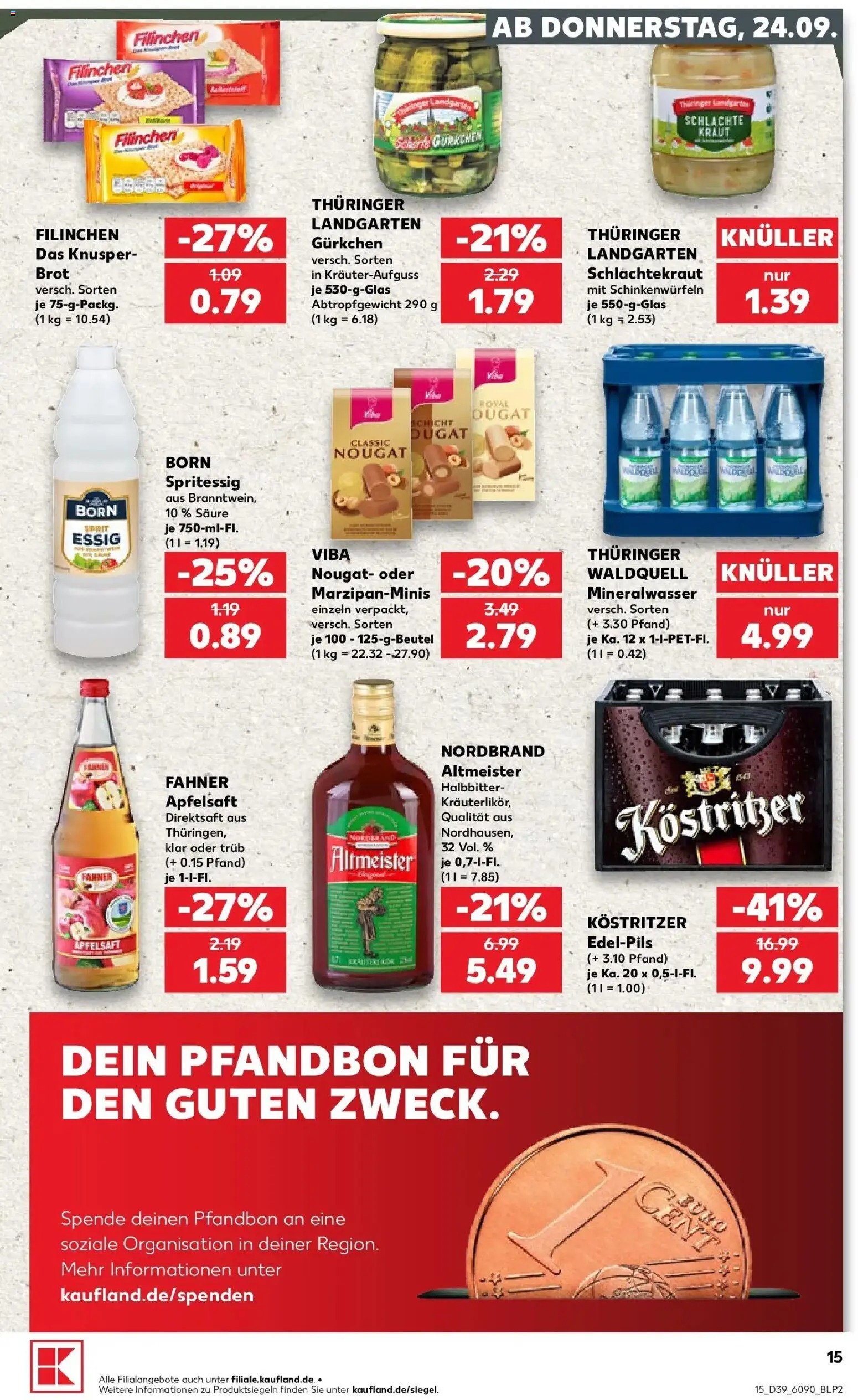Prospekt Kaufland ab 24.09.2026 » Angebote Online zum Blättern | Seite: 15 | Produkte: Essig, Apfelsaft, Mineralwasser, Kraut