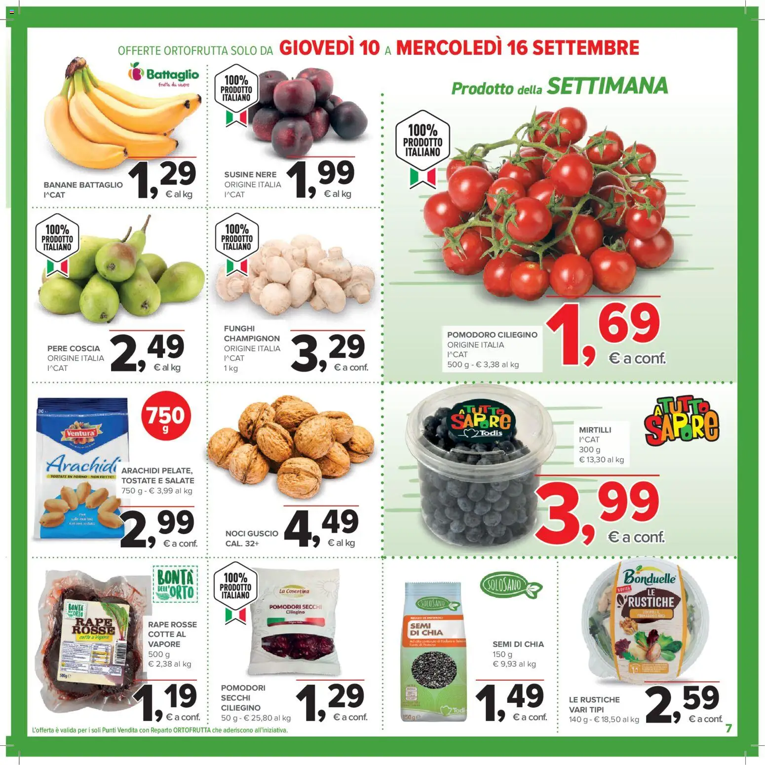 Volantino Todis del 03/09/2026 | Pagina: 7 | Prodotti: Banane, Pomodoro, Forno, Pomodori secchi