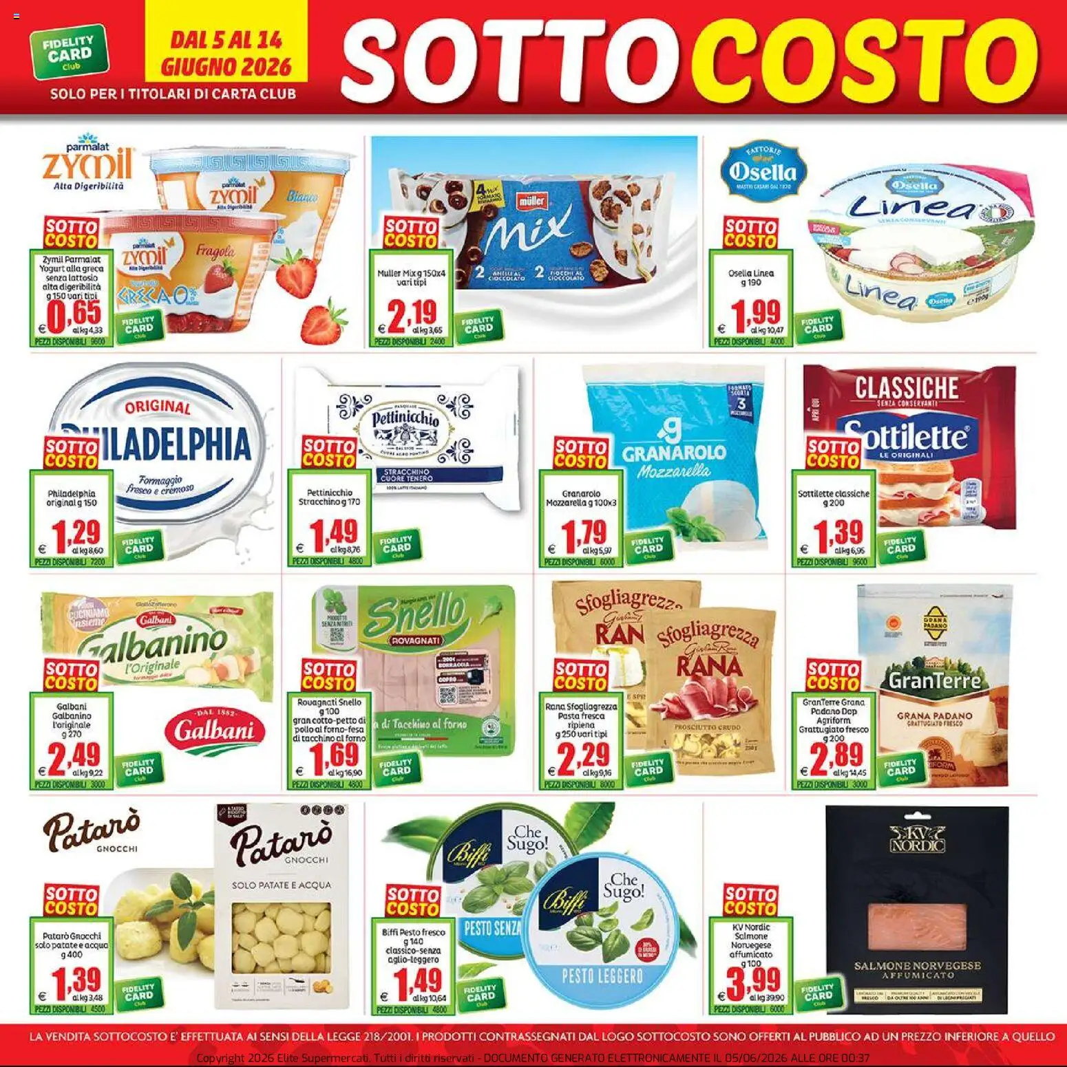 Volantino Elite Supermercati del 05.06.2026 | Pagina: 4 | Prodotti: Salmone, Acqua, Mozzarella, Gnocchi