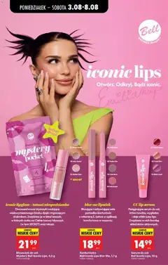 Pogląd oferty "Konturówka Bell Iconic Lips Blur Me, 1,7 g, Blurujące i odżywiające usta pomadko-konturówki z witaminą E. Łatwe w aplikacji, komfortowe w noszeniu." - ważna od 03.08.2026 | Strona: 70 | Produkty: Bell, Sorbet, Błyszczyk, Konturówka