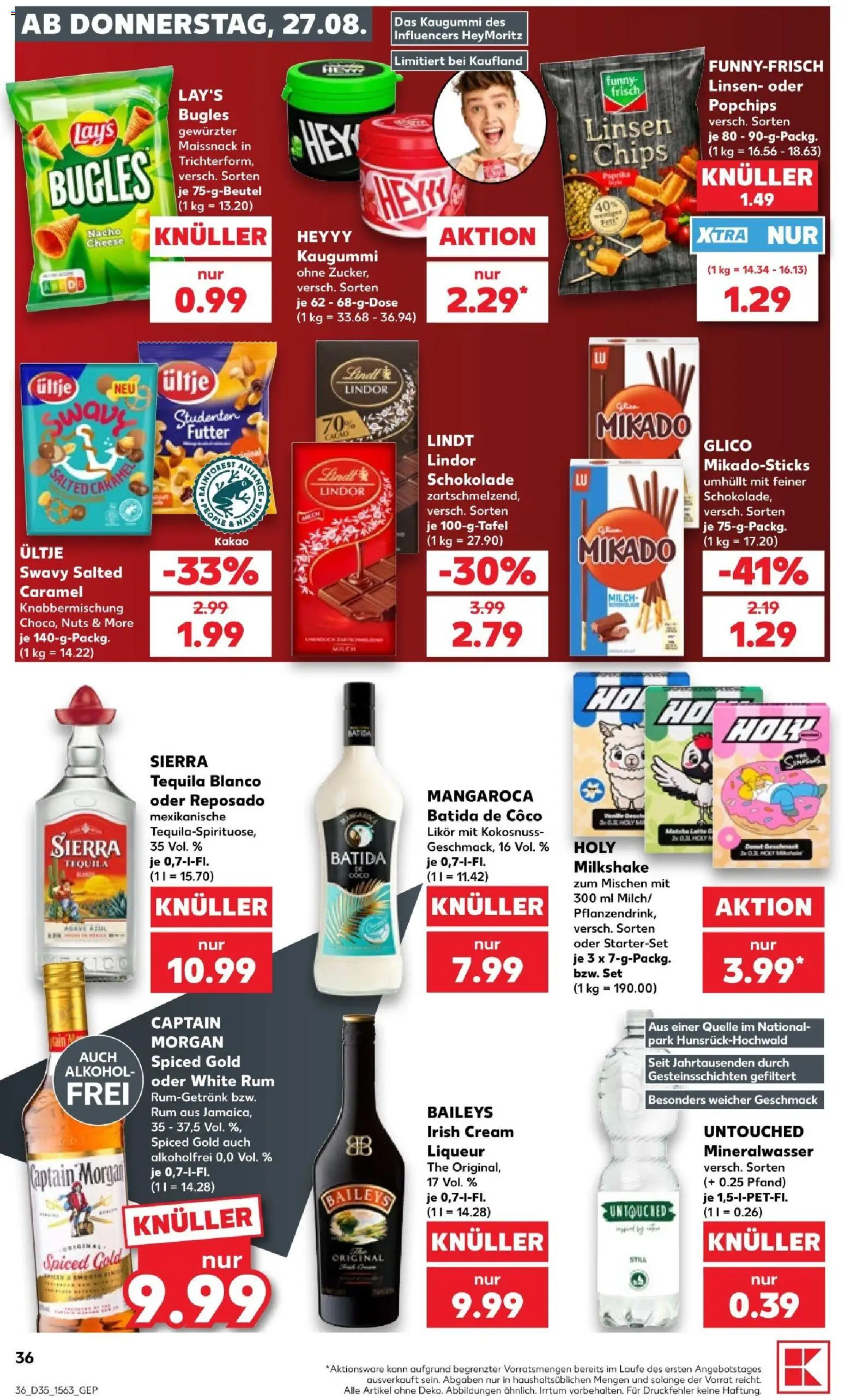 Kaufland Prospekt Kiel – gültig ab 27.08.2026 | Seite: 36 | Produkte: Likör, Rum, Mineralwasser, Lindor