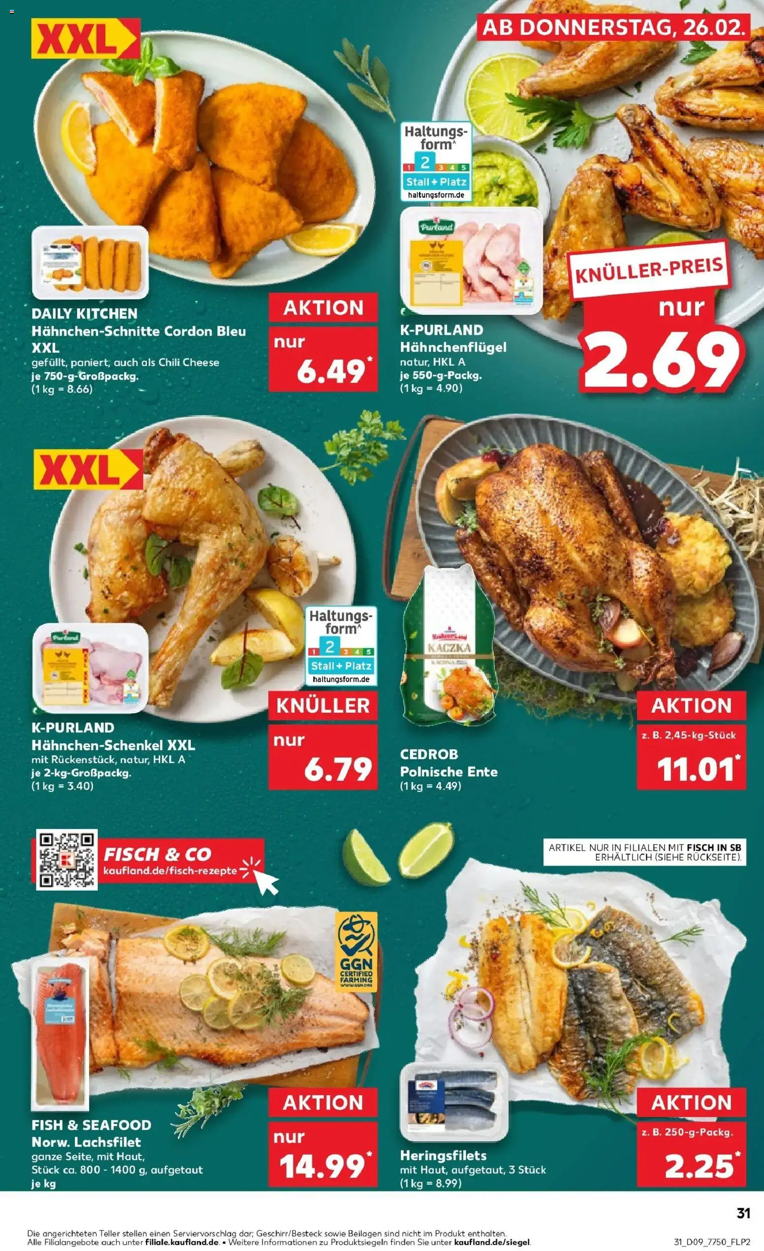 Kaufland prospekt Pfullingen	 – gültig ab 26.02.2026 | Seite: 31 | Produkte: Hahnchenschenkel, Fisch, Chili, Ente