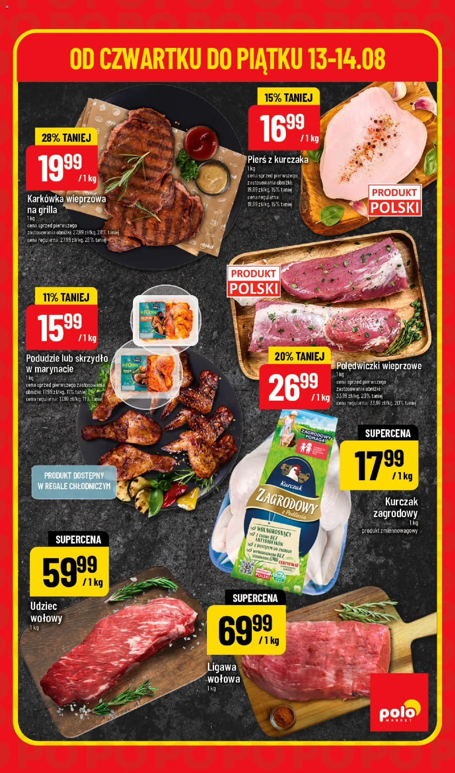 Nowa POLOmarket gazetka od jutra 13.08.2026 | Strona: 3 | Produkty: Karkówka wieprzowa, Kurczak zagrodowy, Polędwiczki wieprzowe, Polędwiczki