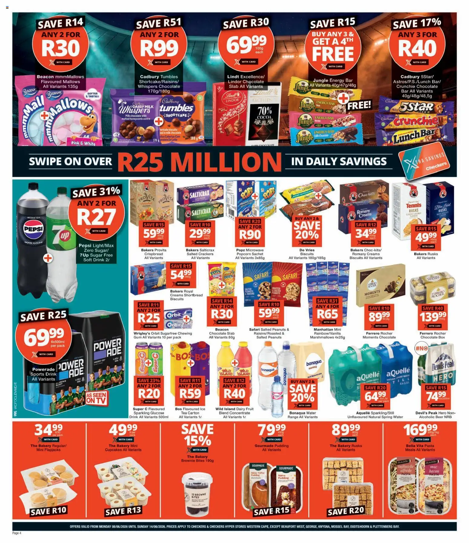 New Checkers catalogue – valid from 08.06.2026 | Page: 4 | Products: Bakery, Milk, Peanuts, Water