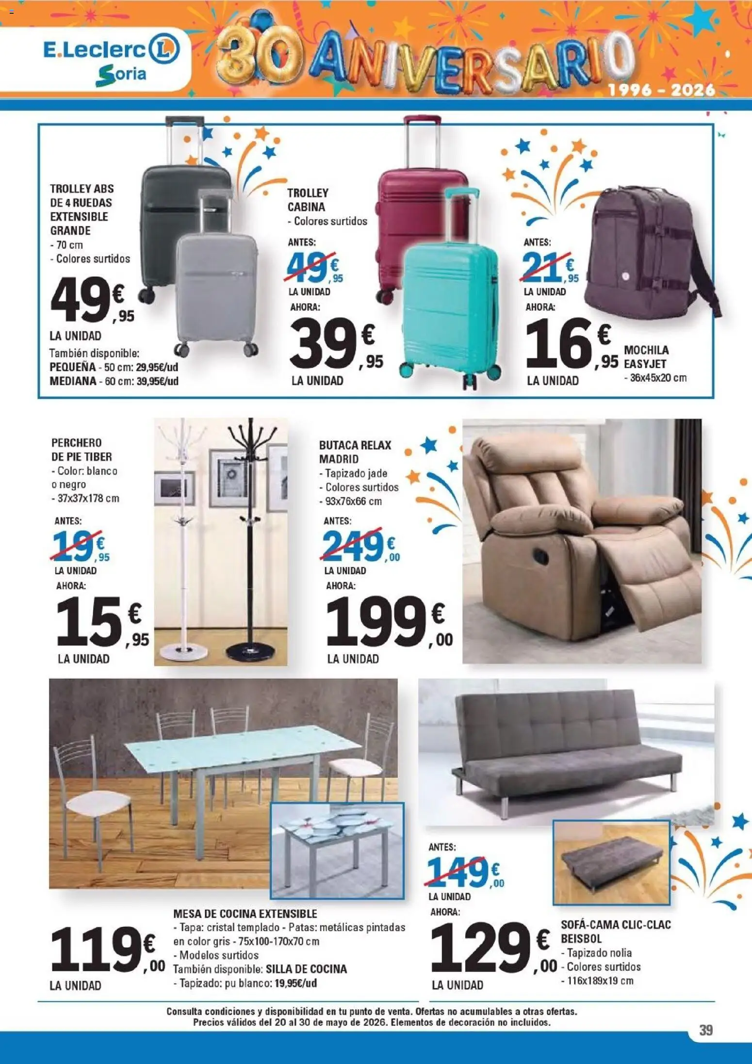 E.Leclerc Soria │ válido desde el 20.05.2026 | Página: 39 | Productos: Mochila, Cocina, Mesa, Silla
