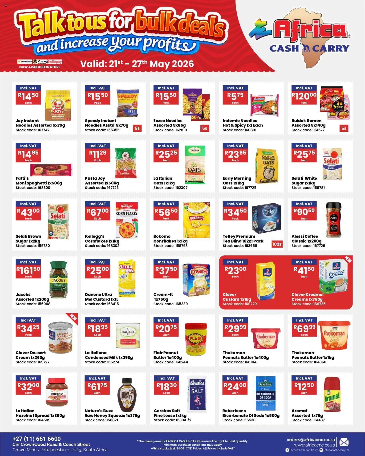 New Africa Cash & Carry catalogue – valid from 21.05.2026 | Page: 25 | Products: Custard, Oats, Coffee, Peanuts