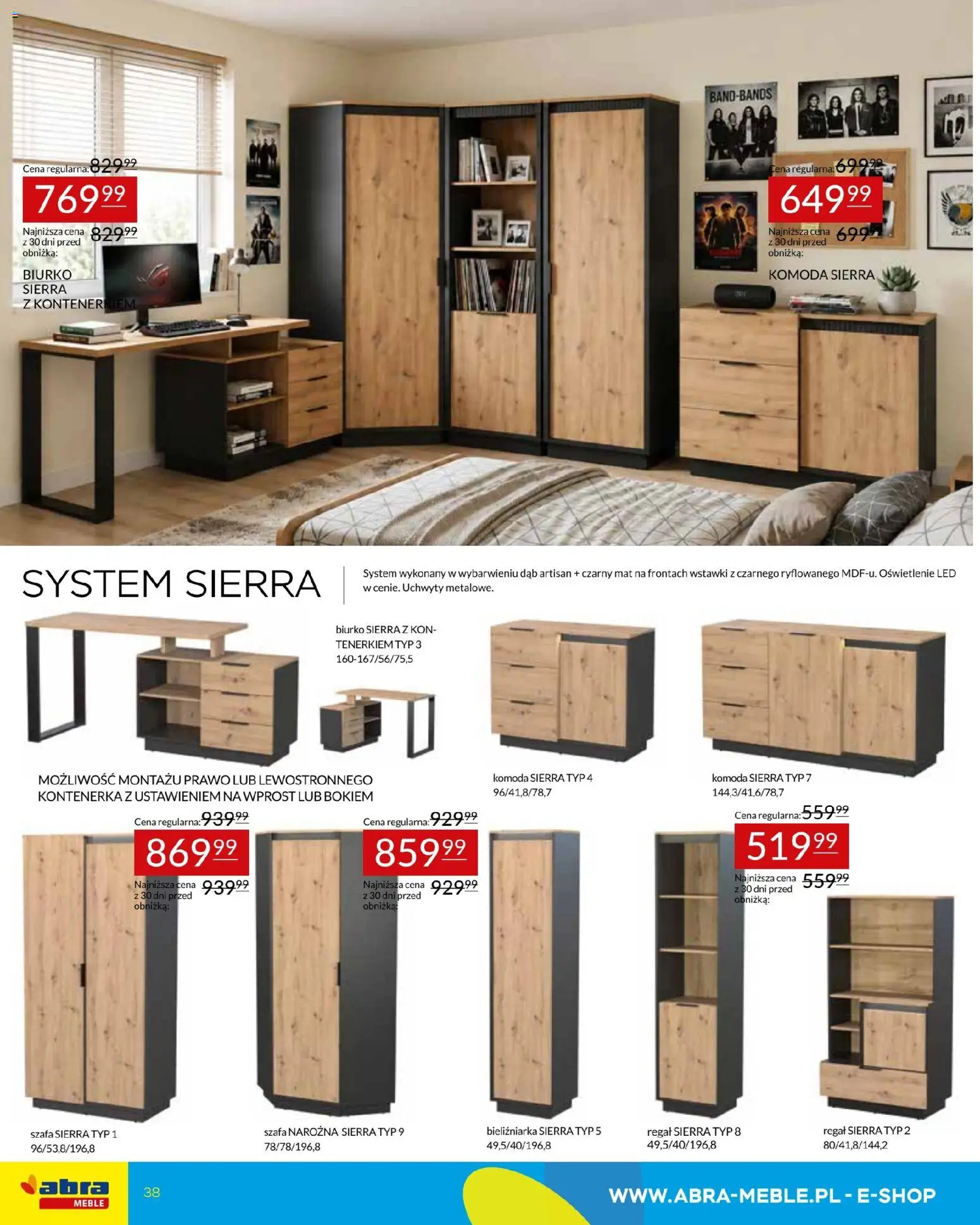 Abra meble gazetka od 27.07.2026 | Strona: 38 | Produkty: Oświetlenie, Szafa, Biurko, Szafa Narożna