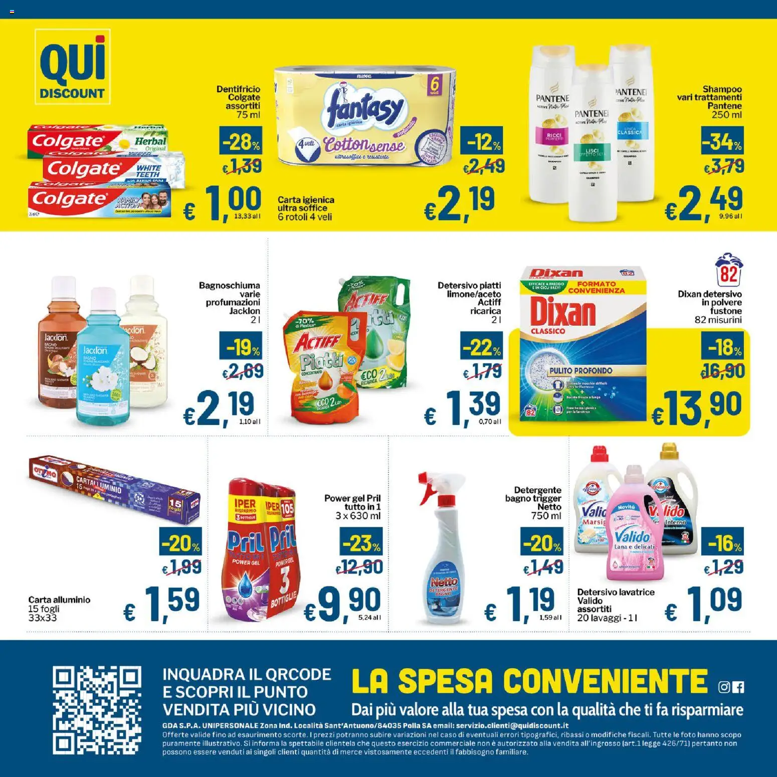 Volantino Qui Discount del 16.06.2026 | Pagina: 8 | Prodotti: Shampoo, Dentifricio, Detergente, Alluminio