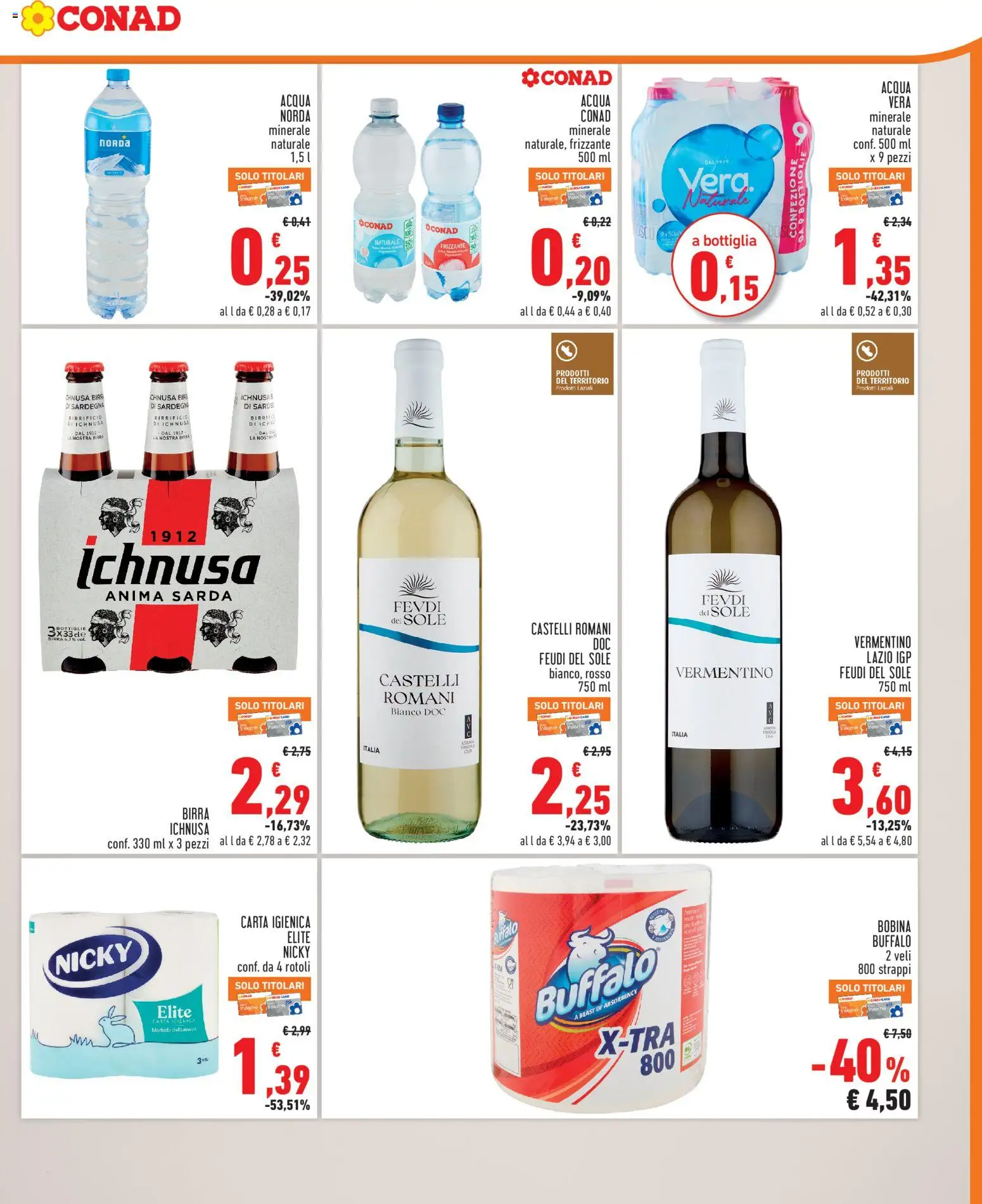 Volantino Conad del 22/07/2026 | Pagina: 7 | Prodotti: Carta igienica, Birra, Acqua, Bottiglia