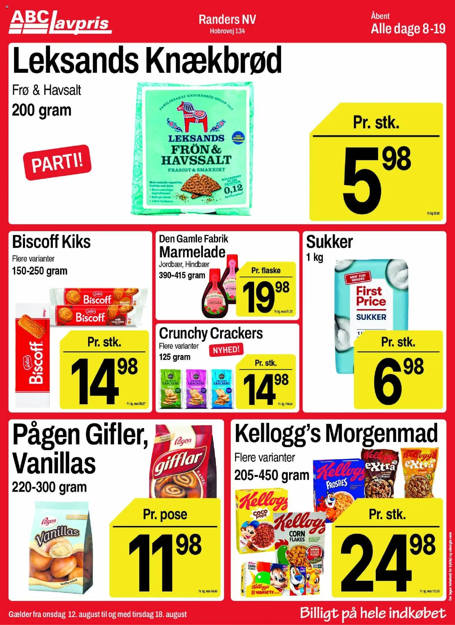 Abc Lavpris tilbudsavis – gyldig fra 12/08/2026 | Side: 8 | Produkter: Kiks, Kanel, Hindbær, Marmelade