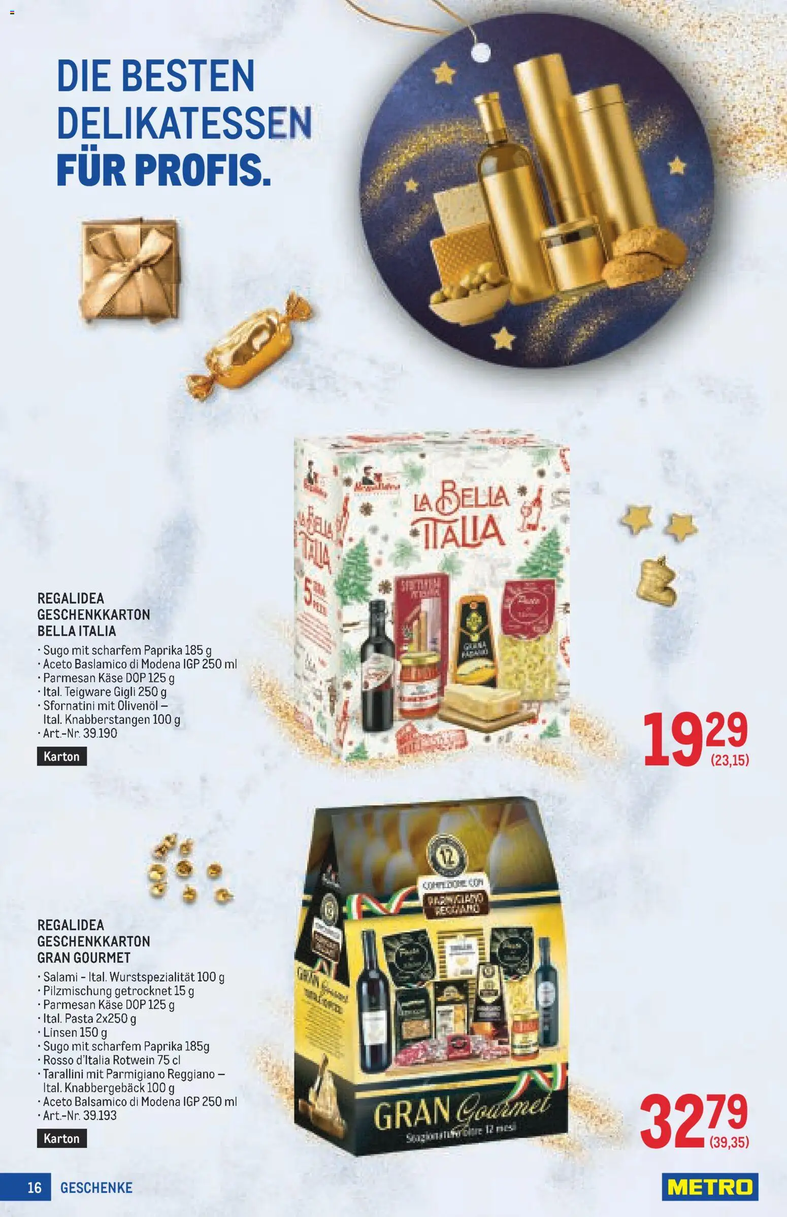 Metro angebote Weihnachtsdeko gültig ab 15.10.2026 | Seite: 16 | Produkte: Pasta, Rotwein, Käse, Salami