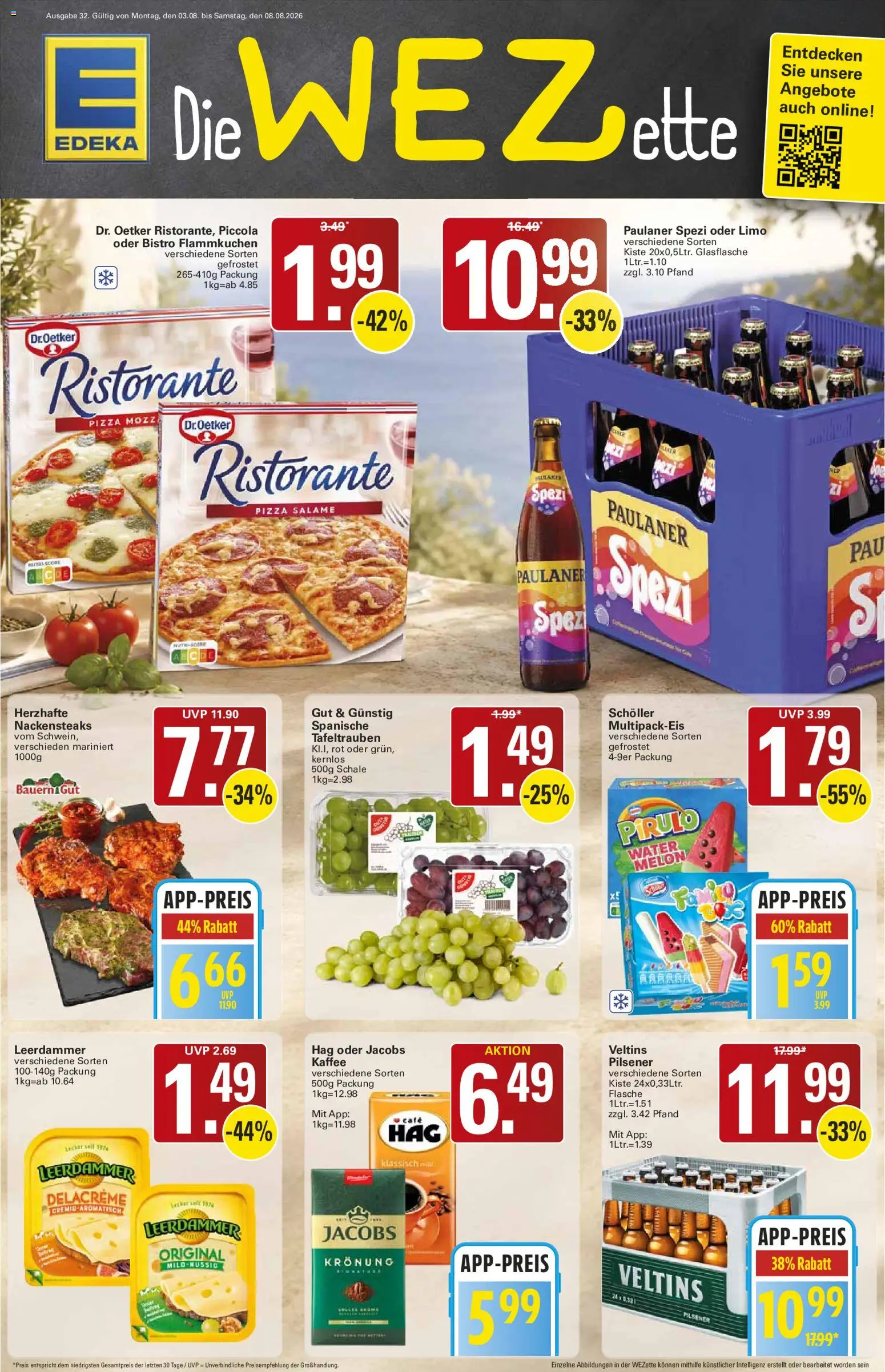 WEZ Prospekt – gültig ab 03.08.2026 | Seite: 1 | Produkte: Nackensteaks, Kaffee, Paulaner spezi, Paulaner