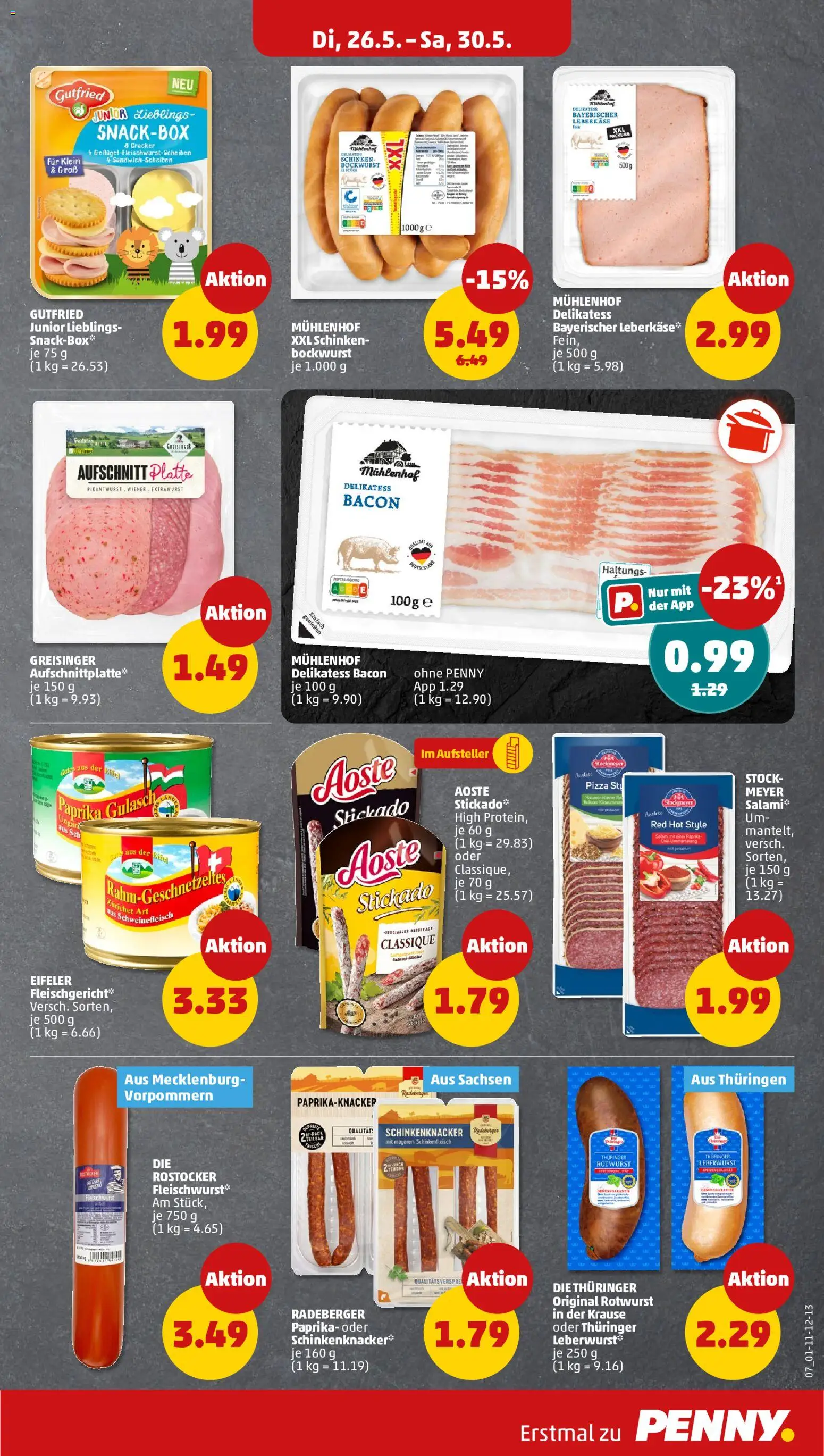 Penny Prospekt – gültig ab 26.05.2026 | Seite: 9 | Produkte: Paprika, Gulasch, Salami, Pizza
